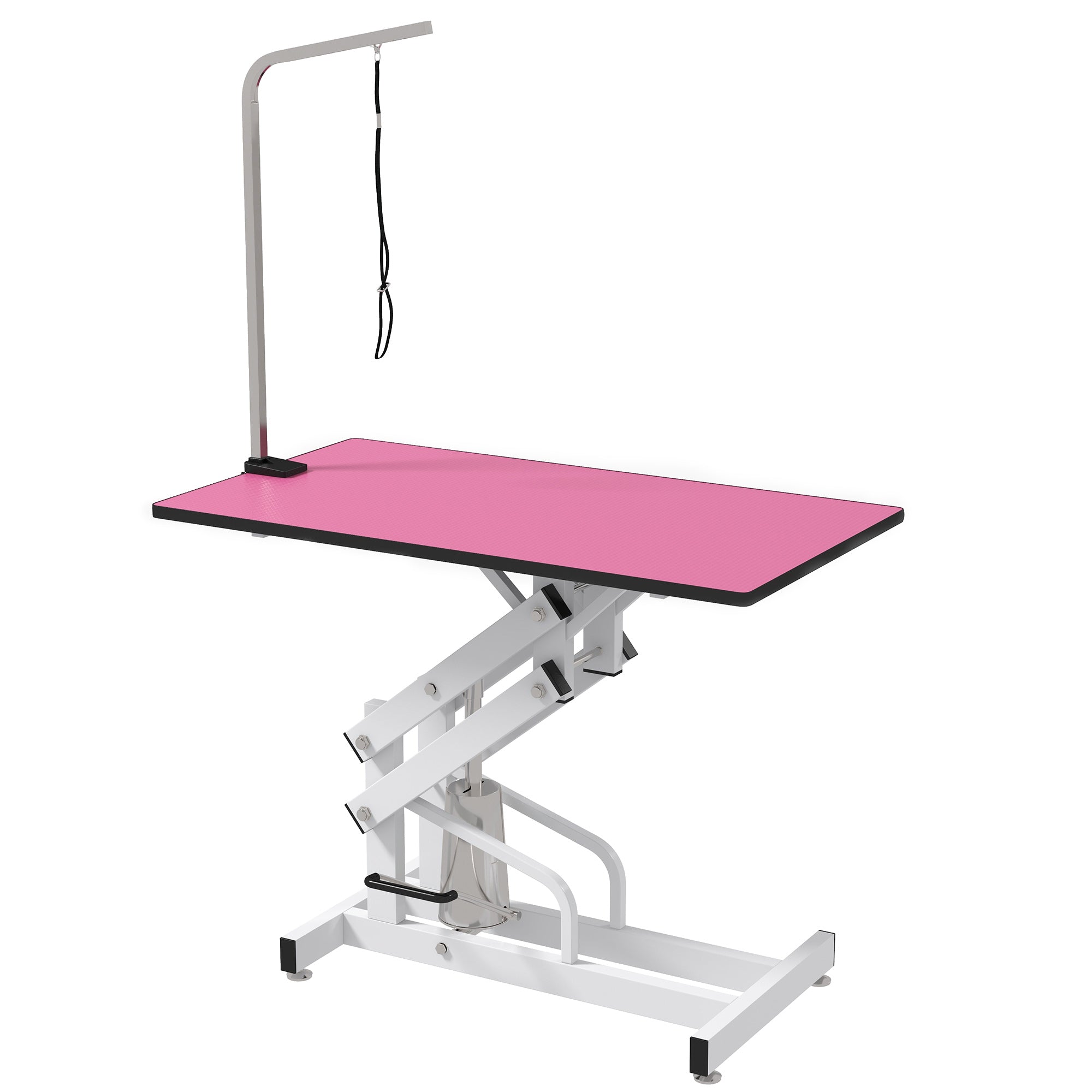 PawHut 43" Hydraulic Dog Grooming Table, Deluxe Professional Pet Grooming Table for Larger Dogs, Z-Lift Design with Arm Noose - Pink
