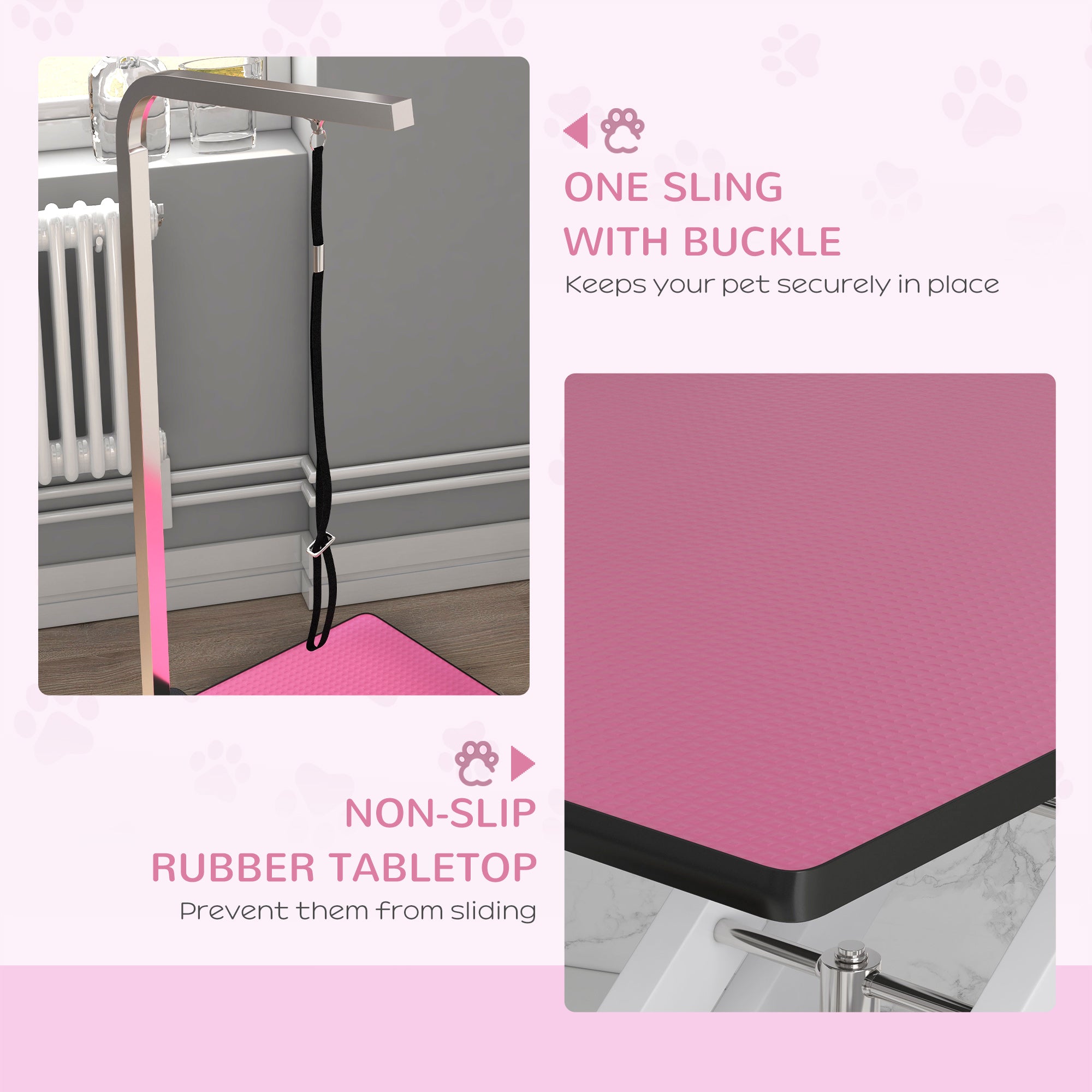 PawHut 43" Hydraulic Dog Grooming Table, Deluxe Professional Pet Grooming Table for Larger Dogs, Z-Lift Design with Arm Noose - Pink