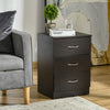 HOMCOM Bedside Table with 3 Drawers, Modern Wood Nightstand, Side Table with Anti-tipping Design for Bedroom, Dark Brown