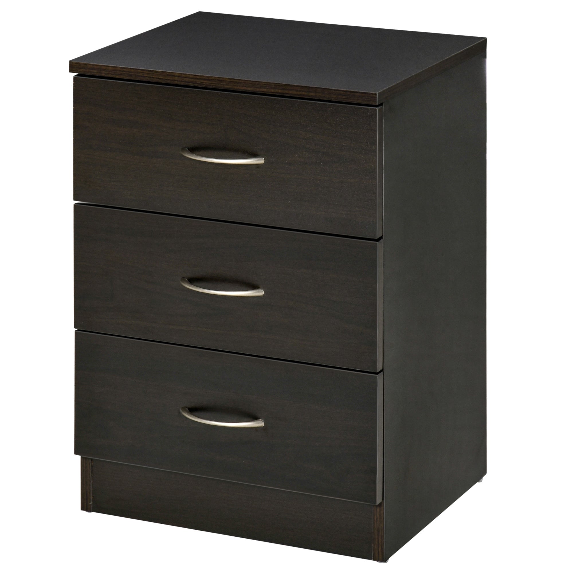 HOMCOM Bedside Table with 3 Drawers, Modern Wood Nightstand, Side Table with Anti-tipping Design for Bedroom, Dark Brown