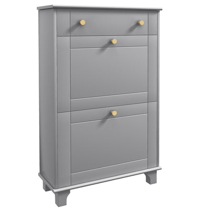 HOMCOM Narrow Shoe Cabinet with 2 Flip Drawers, Modern Shoe Storage Cabinet with Adjustable Shelves for Entryway, Hallway, Holds 8 Pairs of Shoes, Grey