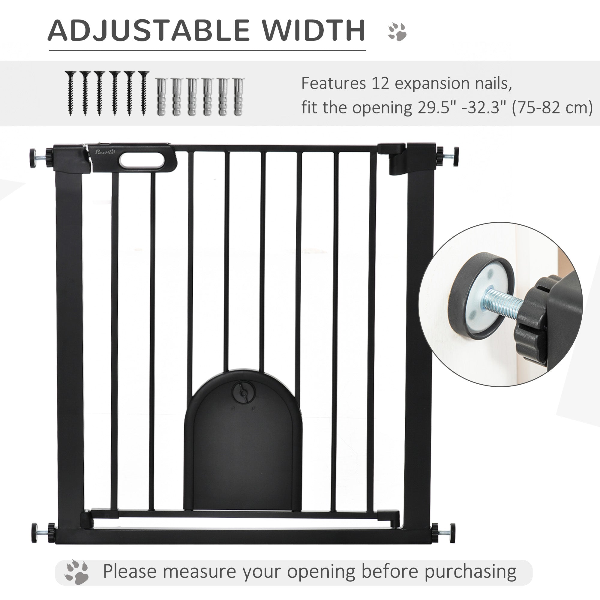 PawHut 30"-32" Extra Wide Pet Gate with Small Door, 30"H Dog Gate with Safety Gate Barrier, Stair Pressure Fit, Auto Close, Double Locking, for Doorways, Hallways, Black