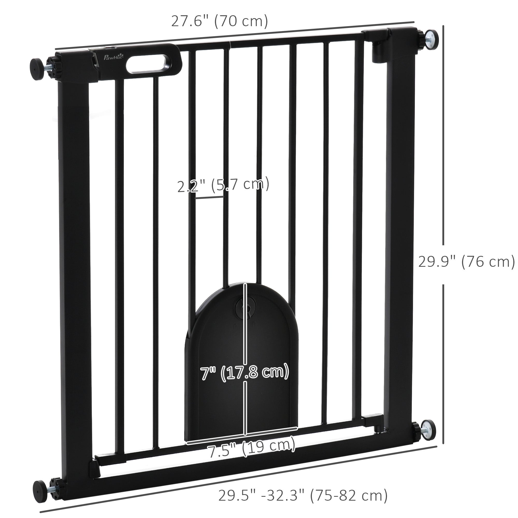 PawHut 30"-32" Extra Wide Pet Gate with Small Door, 30"H Dog Gate with Safety Gate Barrier, Stair Pressure Fit, Auto Close, Double Locking, for Doorways, Hallways, Black