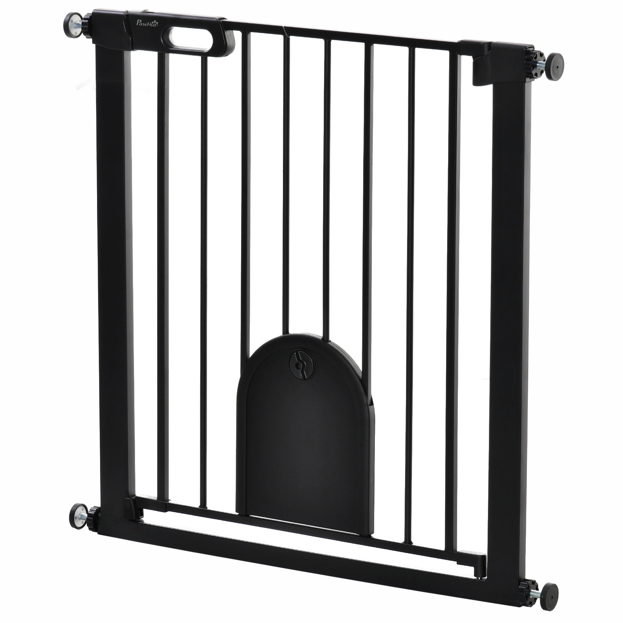 PawHut 30"-32" Extra Wide Pet Gate with Small Door, 30"H Dog Gate with Safety Gate Barrier, Stair Pressure Fit, Auto Close, Double Locking, for Doorways, Hallways, Black