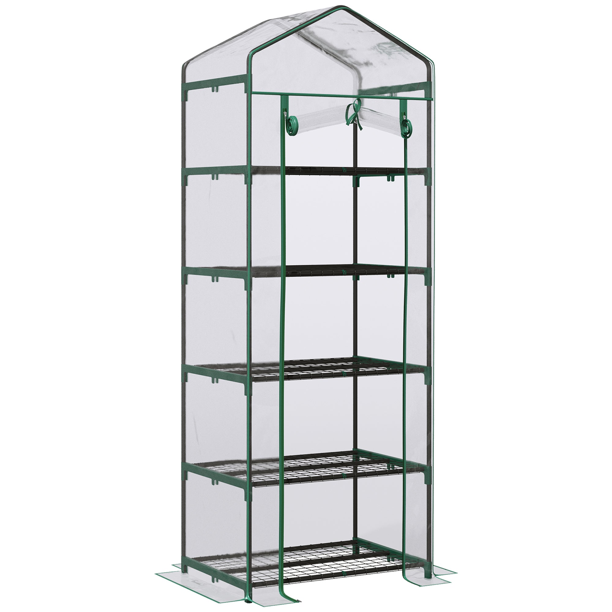 Outsunny 5 Tier Mini Greenhouse, Portable Outdoor Flower Stand with Shelf Clips, Indoor Greenhouse with Steel Frame, Transparent, 27.25