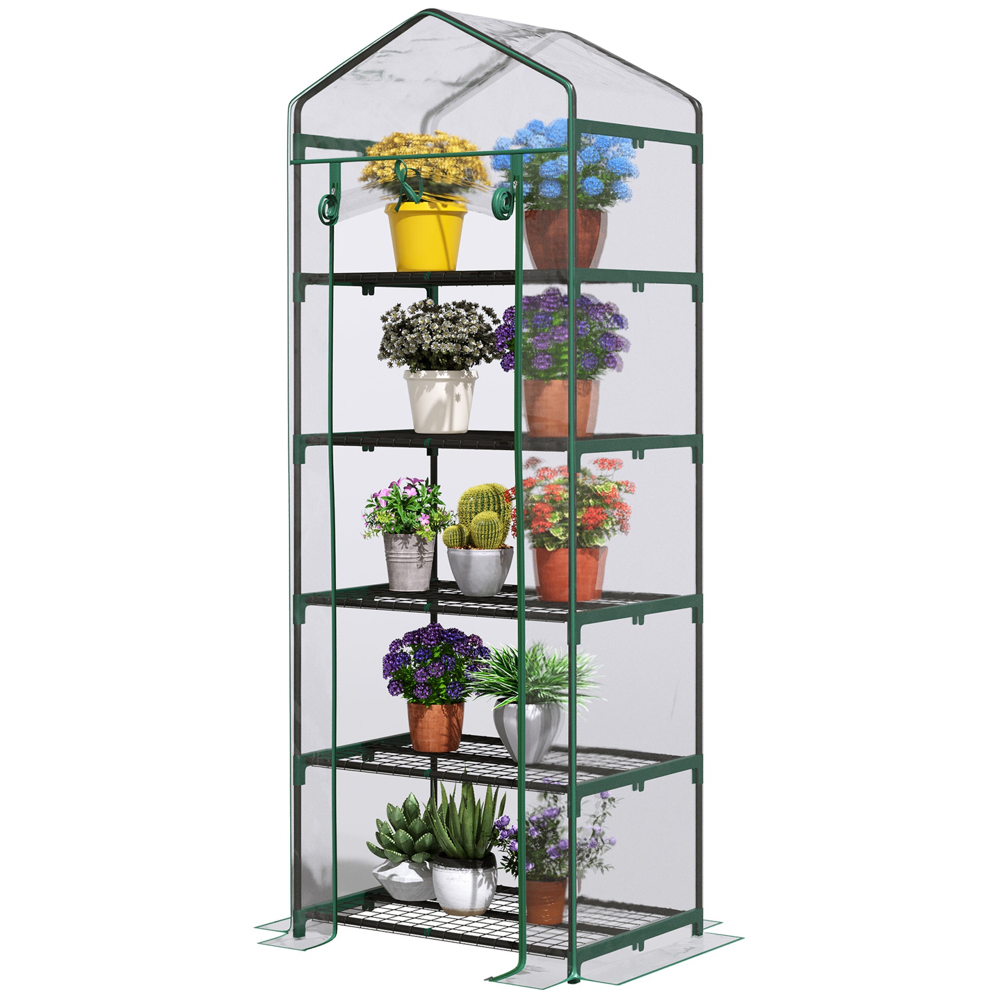 Outsunny 5 Tier Mini Greenhouse, Portable Outdoor Flower Stand with Shelf Clips, Indoor Greenhouse with Steel Frame, Transparent, 27.25