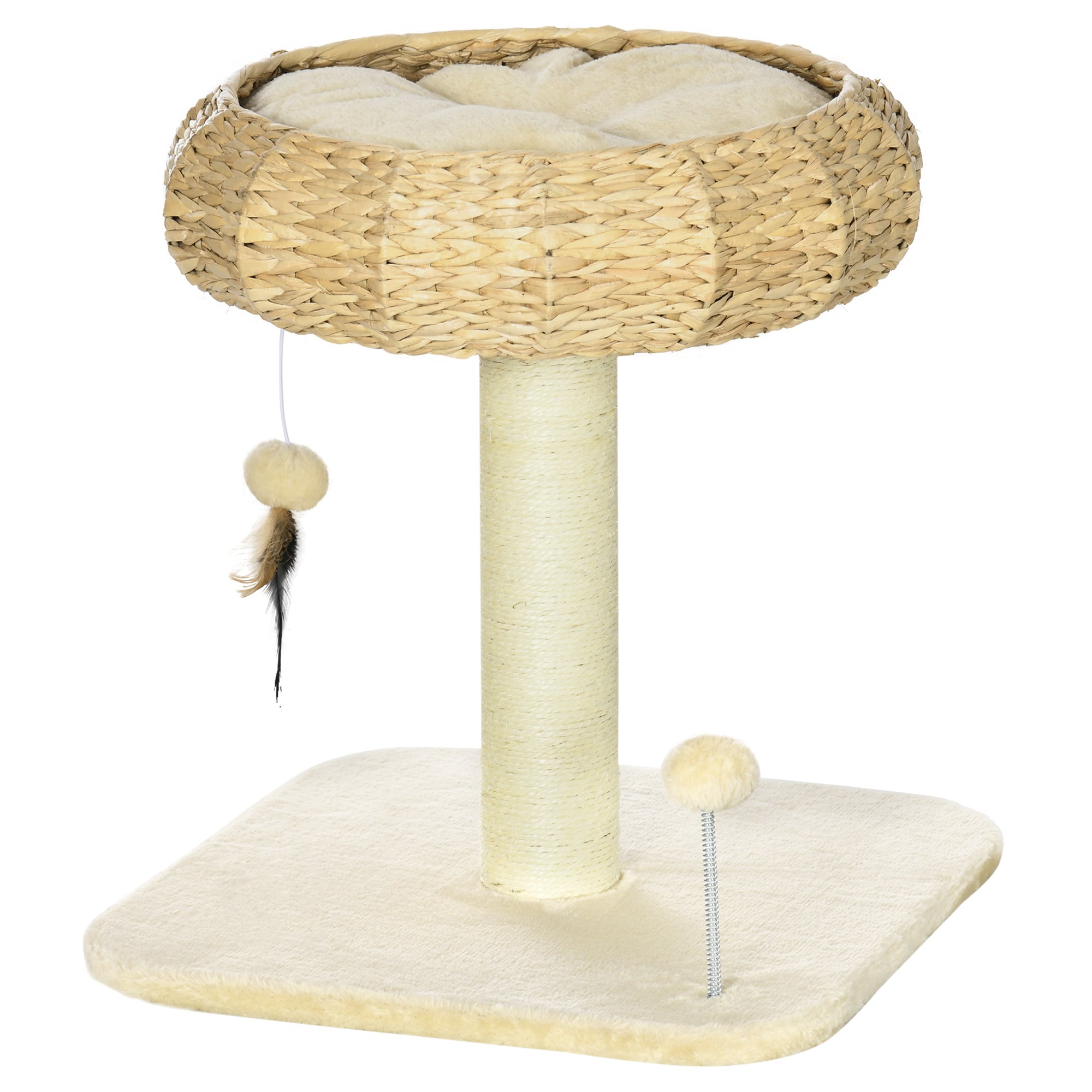 PawHut 51cm Cat Tree, Kitty Activity Center, Cat Climbing Toy, Cat Tower w/ Cattail Bed, Toy Ball, Scratching Post - Beige