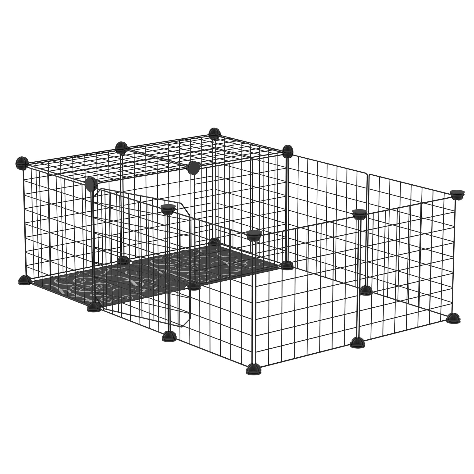 PawHut Small Animal Cage Rabbit Cage with Door, Guinea Pig Playpen, Small Animal Fence for Bunny, Chinchilla, Freret, Chinchilla, Indoor and Outdoor Use, Total 16 Panels, 41" x 28" x 14"