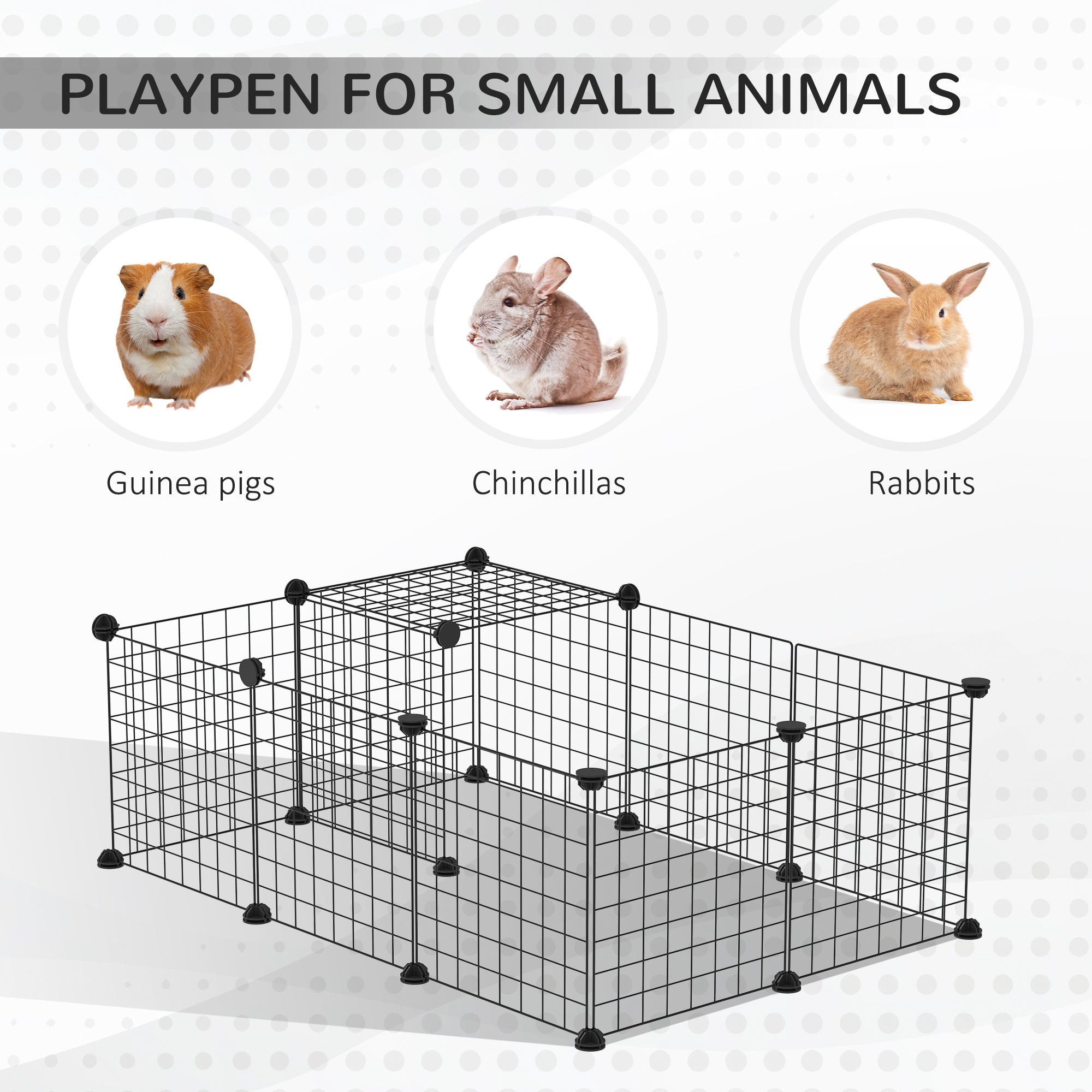 PawHut Small Animal Cage Rabbit Cage with Door, Guinea Pig Playpen, Small Animal Fence for Bunny, Chinchilla, Freret, Chinchilla, Indoor and Outdoor Use, Total 16 Panels, 41" x 28" x 14"