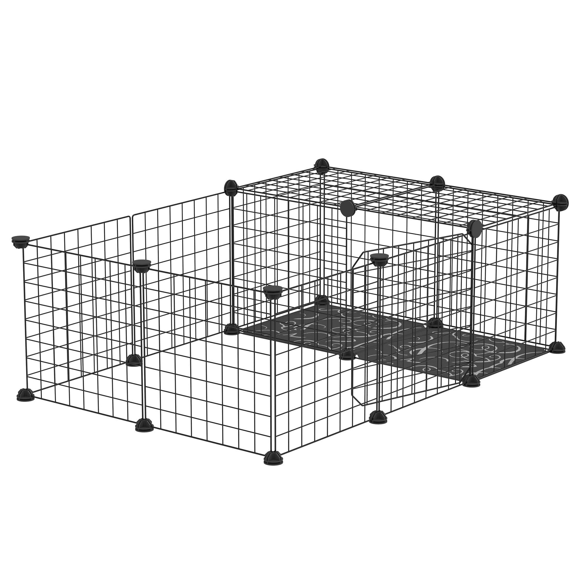 PawHut Small Animal Cage Rabbit Cage with Door, Guinea Pig Playpen, Small Animal Fence for Bunny, Chinchilla, Freret, Chinchilla, Indoor and Outdoor Use, Total 16 Panels, 41" x 28" x 14"