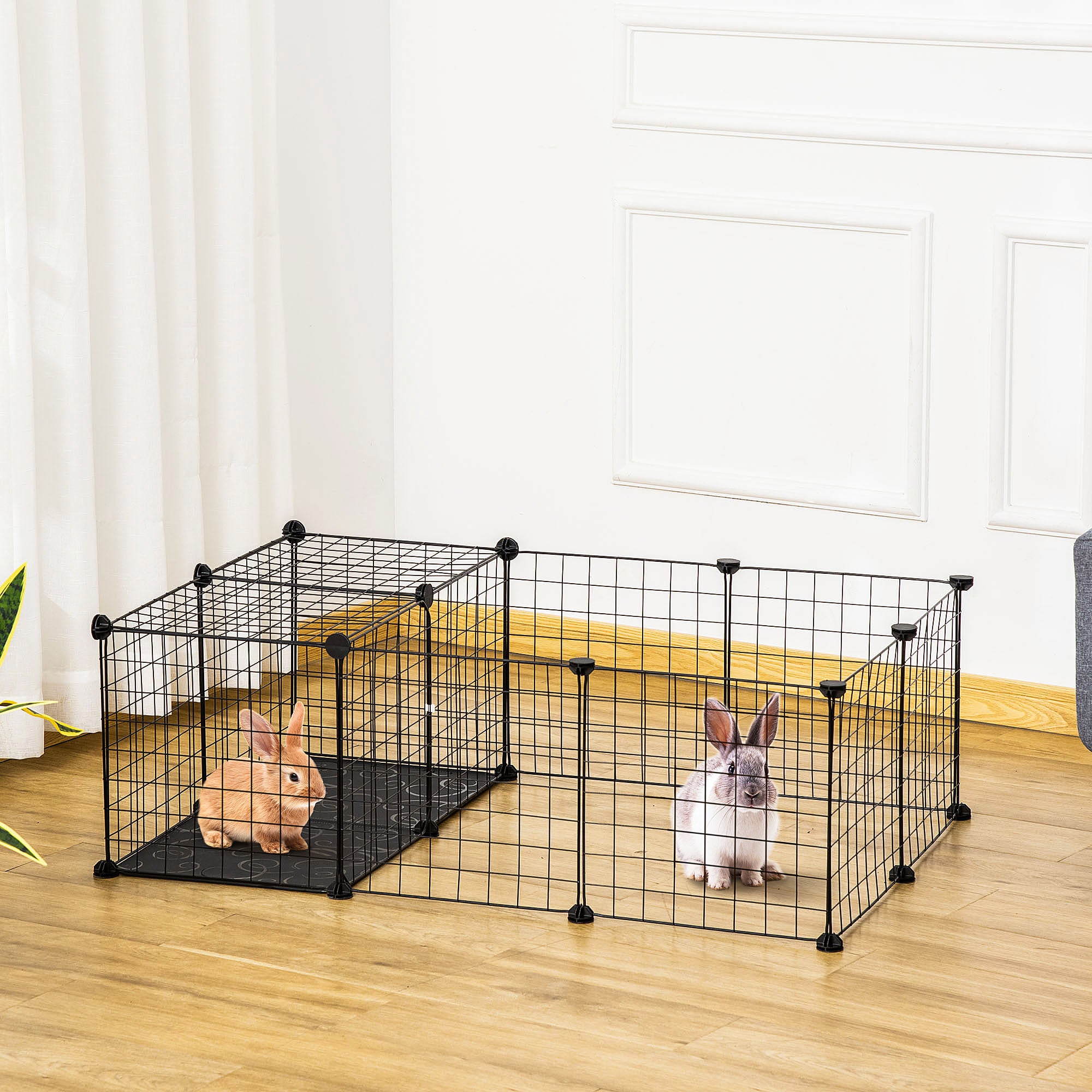 PawHut Small Animal Cage Rabbit Cage with Door, Guinea Pig Playpen, Small Animal Fence for Bunny, Chinchilla, Freret, Chinchilla, Indoor and Outdoor Use, Total 16 Panels, 41" x 28" x 14"