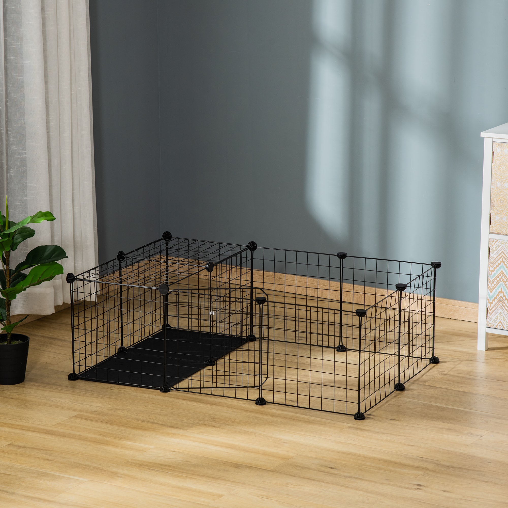 PawHut Small Animal Cage Rabbit Cage with Door, Guinea Pig Playpen, Small Animal Fence for Bunny, Chinchilla, Freret, Chinchilla, Indoor and Outdoor Use, Total 16 Panels, 41" x 28" x 14"