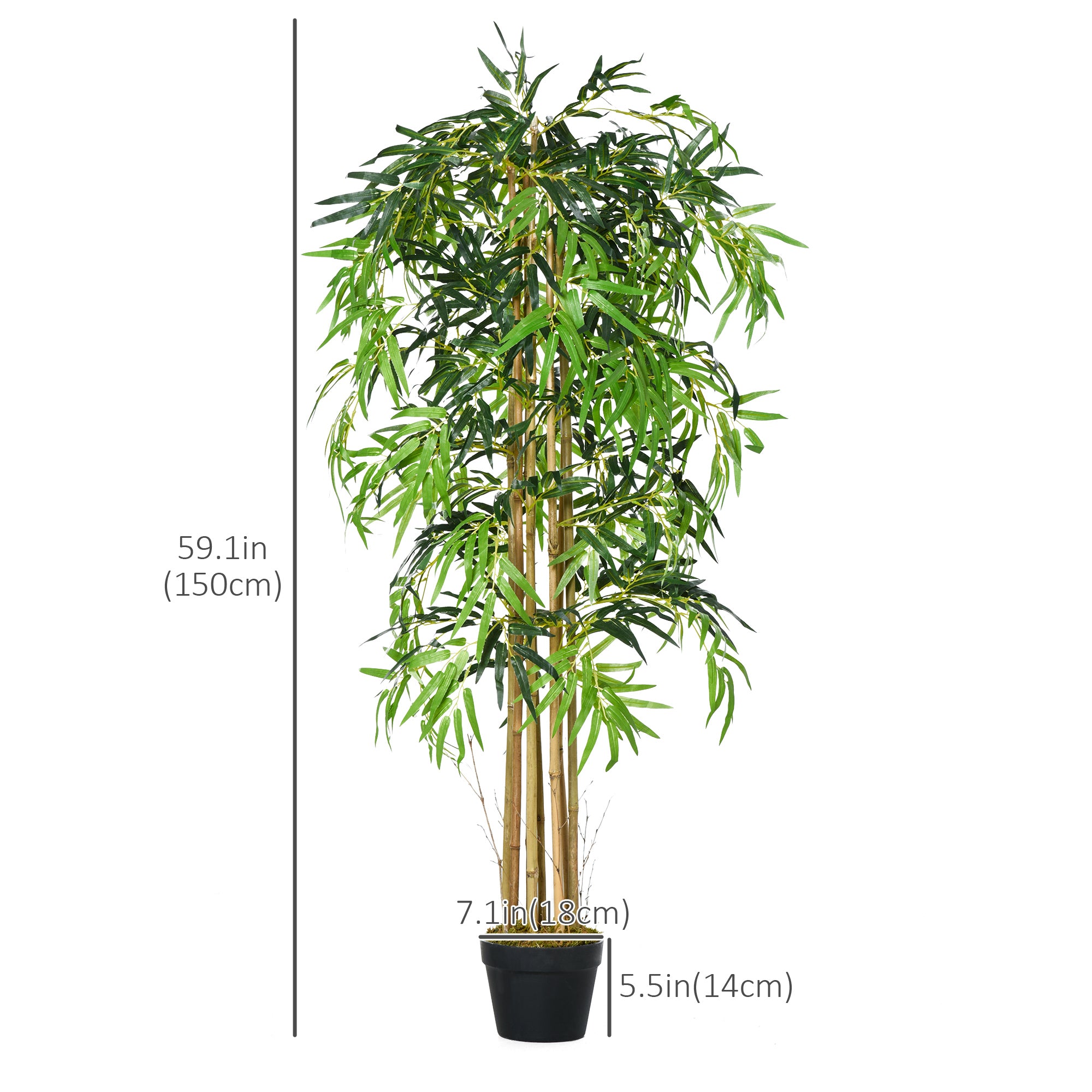 HOMCOM 5FT Artificial Bamboo Tree, Fake Plant with 1095 Leaves, Greenery Plant in Nursery Pot for Indoor and Outdoor, Green
