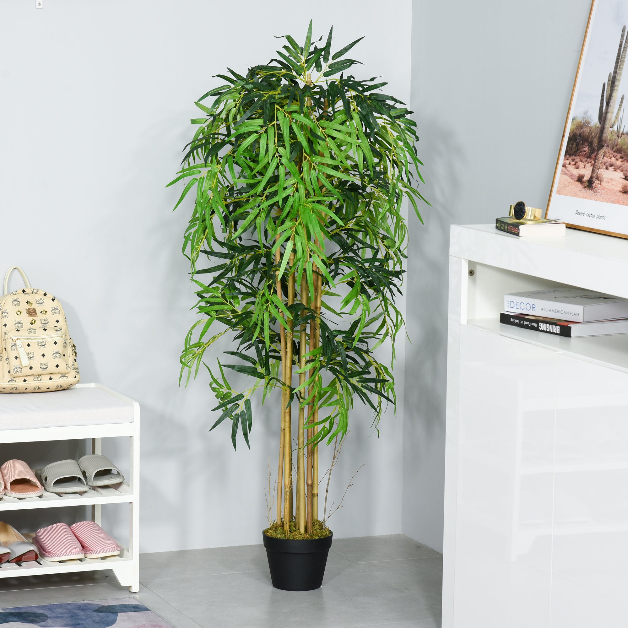 HOMCOM 5FT Artificial Bamboo Tree, Fake Plant with 1095 Leaves, Greenery Plant in Nursery Pot for Indoor and Outdoor, Green