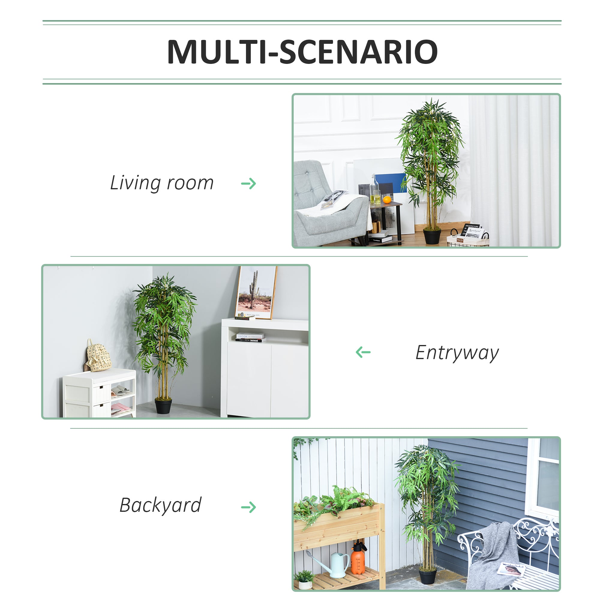 HOMCOM 5FT Artificial Bamboo Tree, Fake Plant with 1095 Leaves, Greenery Plant in Nursery Pot for Indoor and Outdoor, Green