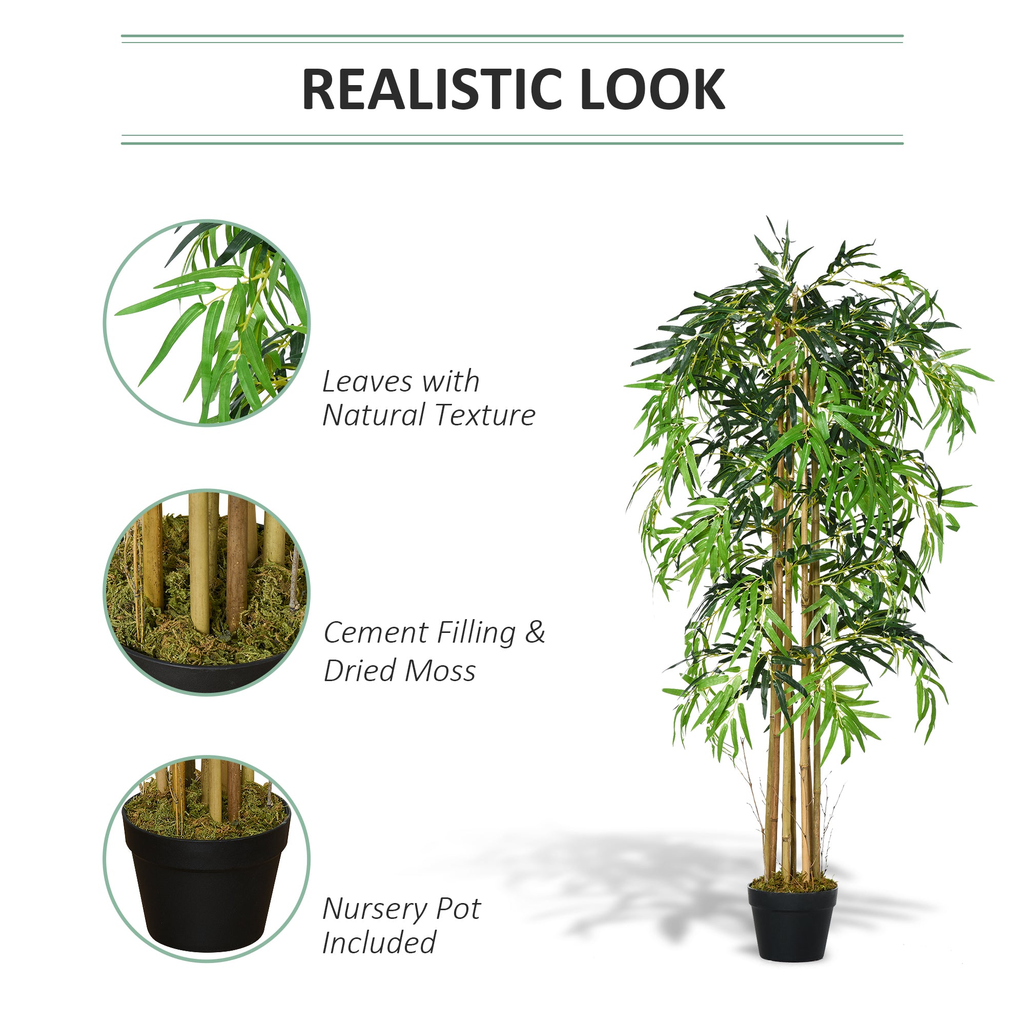 HOMCOM 5FT Artificial Bamboo Tree, Fake Plant with 1095 Leaves, Greenery Plant in Nursery Pot for Indoor and Outdoor, Green