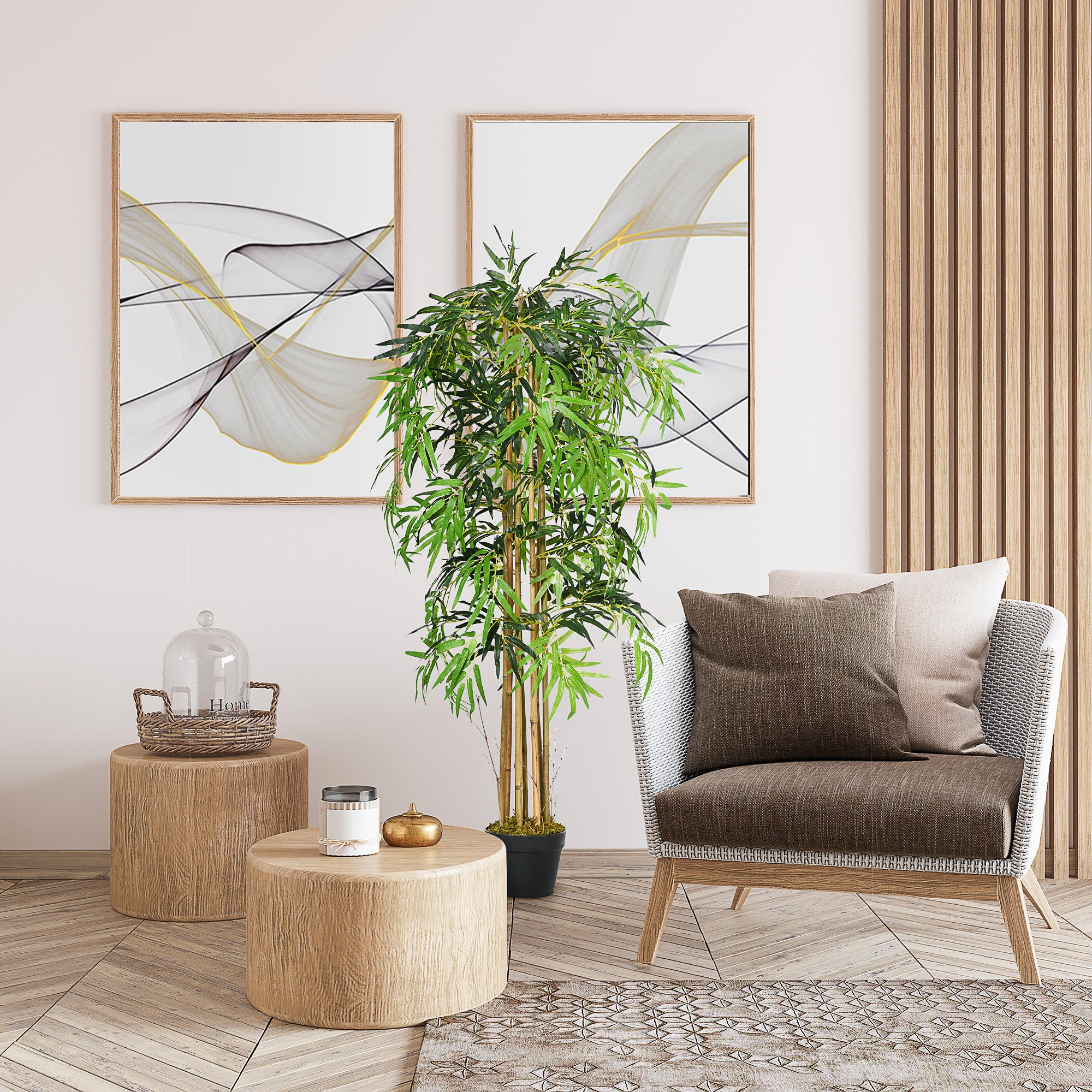 HOMCOM 5FT Artificial Bamboo Tree, Fake Plant with 1095 Leaves, Greenery Plant in Nursery Pot for Indoor and Outdoor, Green