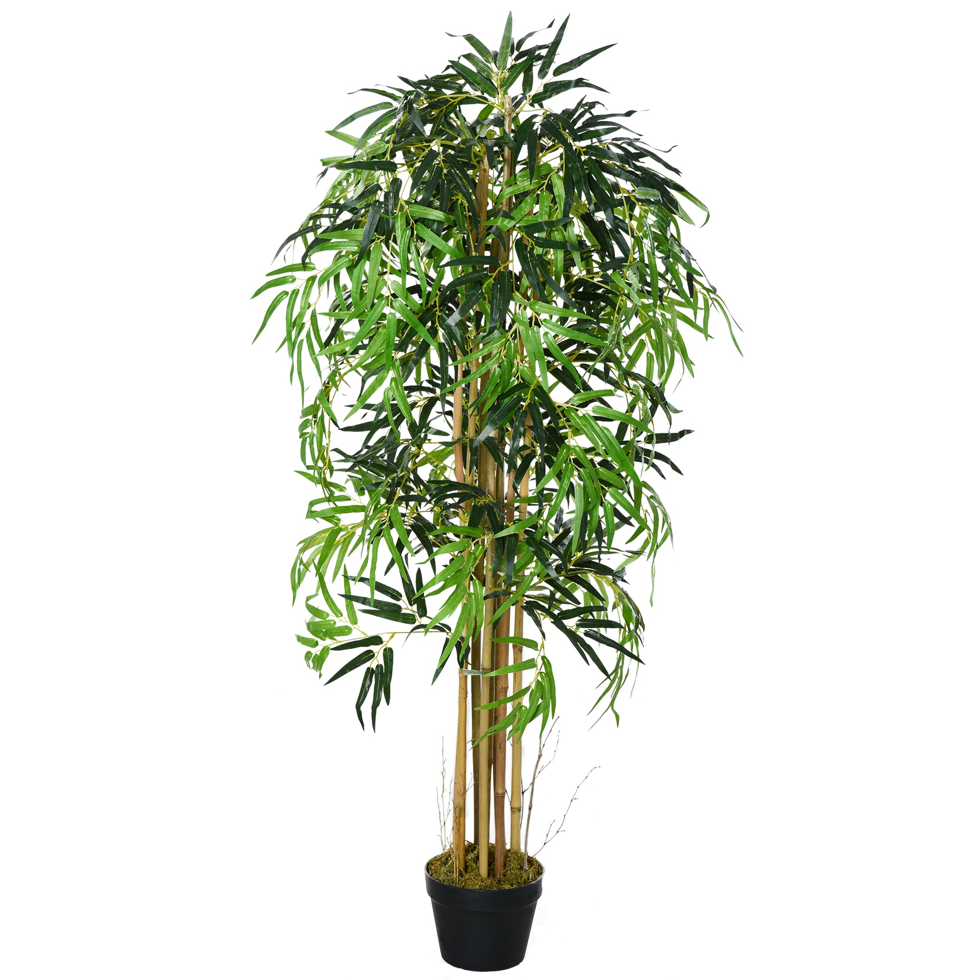 HOMCOM 5FT Artificial Bamboo Tree, Fake Plant with 1095 Leaves, Greenery Plant in Nursery Pot for Indoor and Outdoor, Green