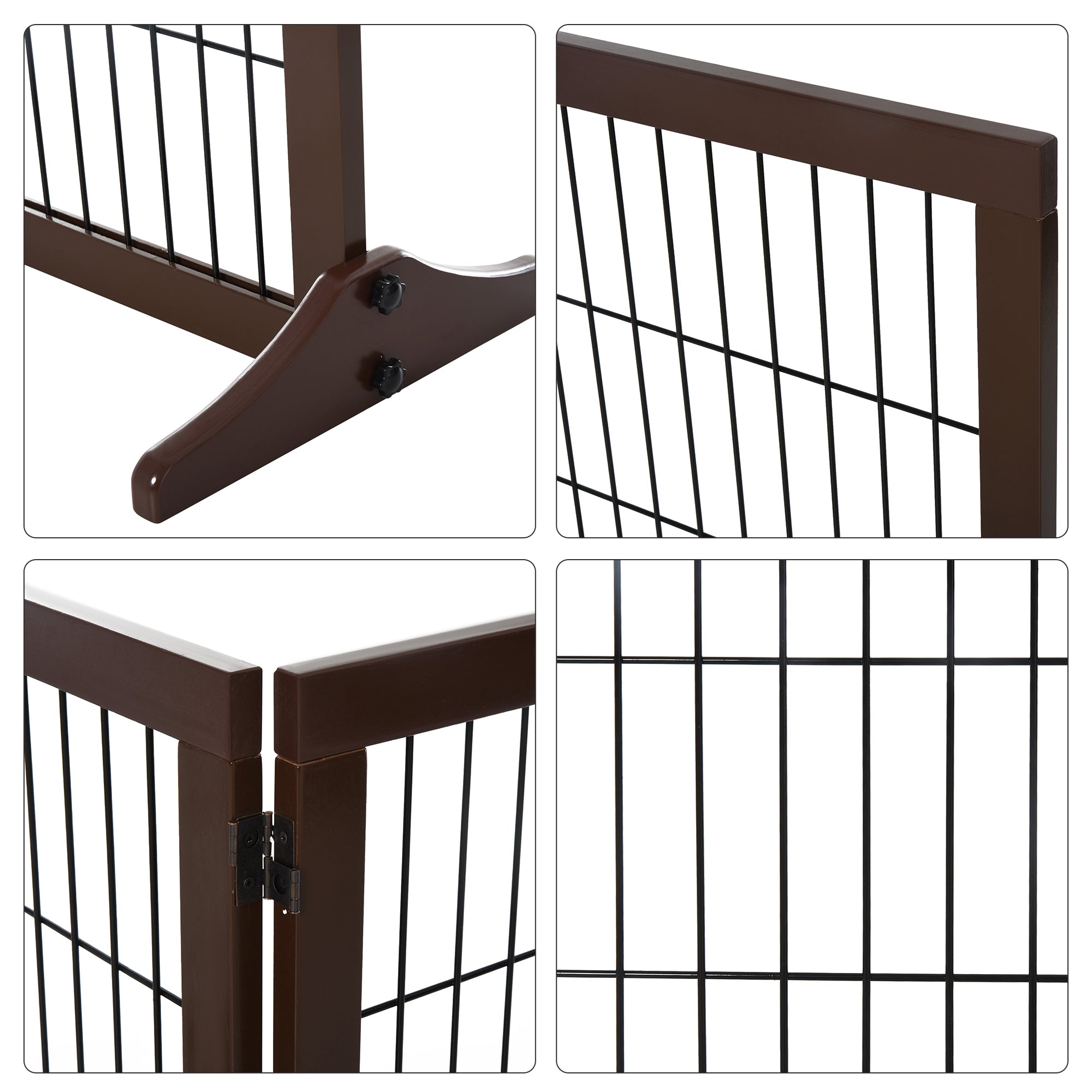 PawHut Freestanding Dog Gate 3 Panel Safety Pet Barrier Foldable w/ Support Feet Brown 185 x71 cm