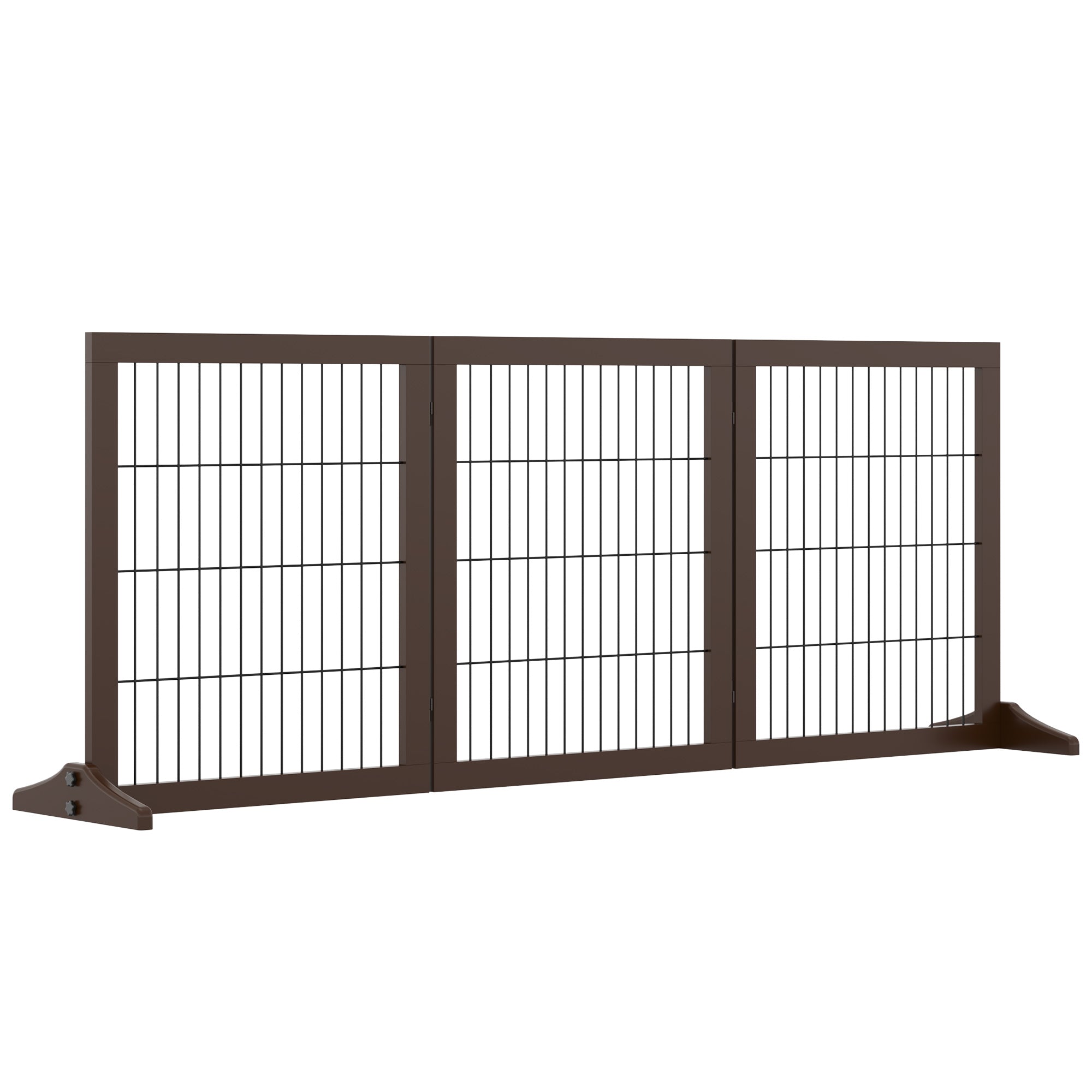 PawHut Freestanding Dog Gate 3 Panel Safety Pet Barrier Foldable w/ Support Feet Brown 185 x71 cm