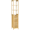 kleankin Tall Bathroom Storage Cabinet, Bamboo Bathroom Floor Cabinet with 3 Shelves and Slat Door, Slim and Freestanding Linen Tower with Storage, Natural