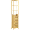 kleankin Tall Bathroom Storage Cabinet, Bamboo Bathroom Floor Cabinet with 3 Shelves and Slat Door, Slim and Freestanding Linen Tower with Storage, Natural