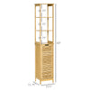 kleankin Tall Bathroom Storage Cabinet, Bamboo Bathroom Floor Cabinet with 3 Shelves and Slat Door, Slim and Freestanding Linen Tower with Storage, Natural