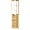 kleankin Tall Bathroom Storage Cabinet, Bamboo Bathroom Floor Cabinet with 3 Shelves and Slat Door, Slim and Freestanding Linen Tower with Storage, Natural