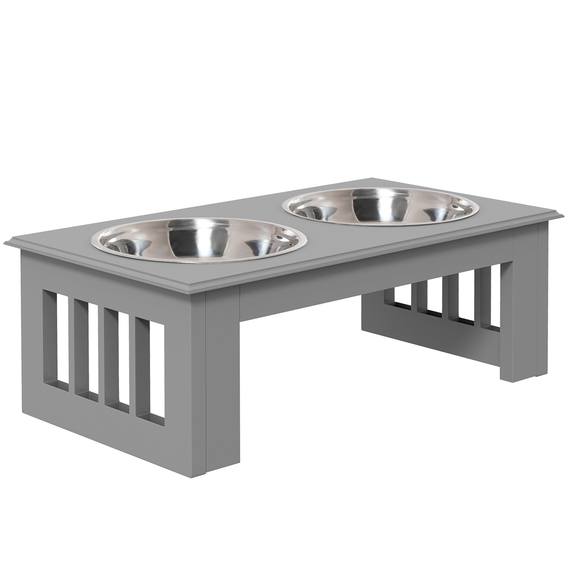 PawHut Raised Dog Bowl Feeding Bowls with Stand for Extra Small and Small Dogs Elevated Pet Bowls Water Food Feeder 44L x 24W x 15H cm - Grey