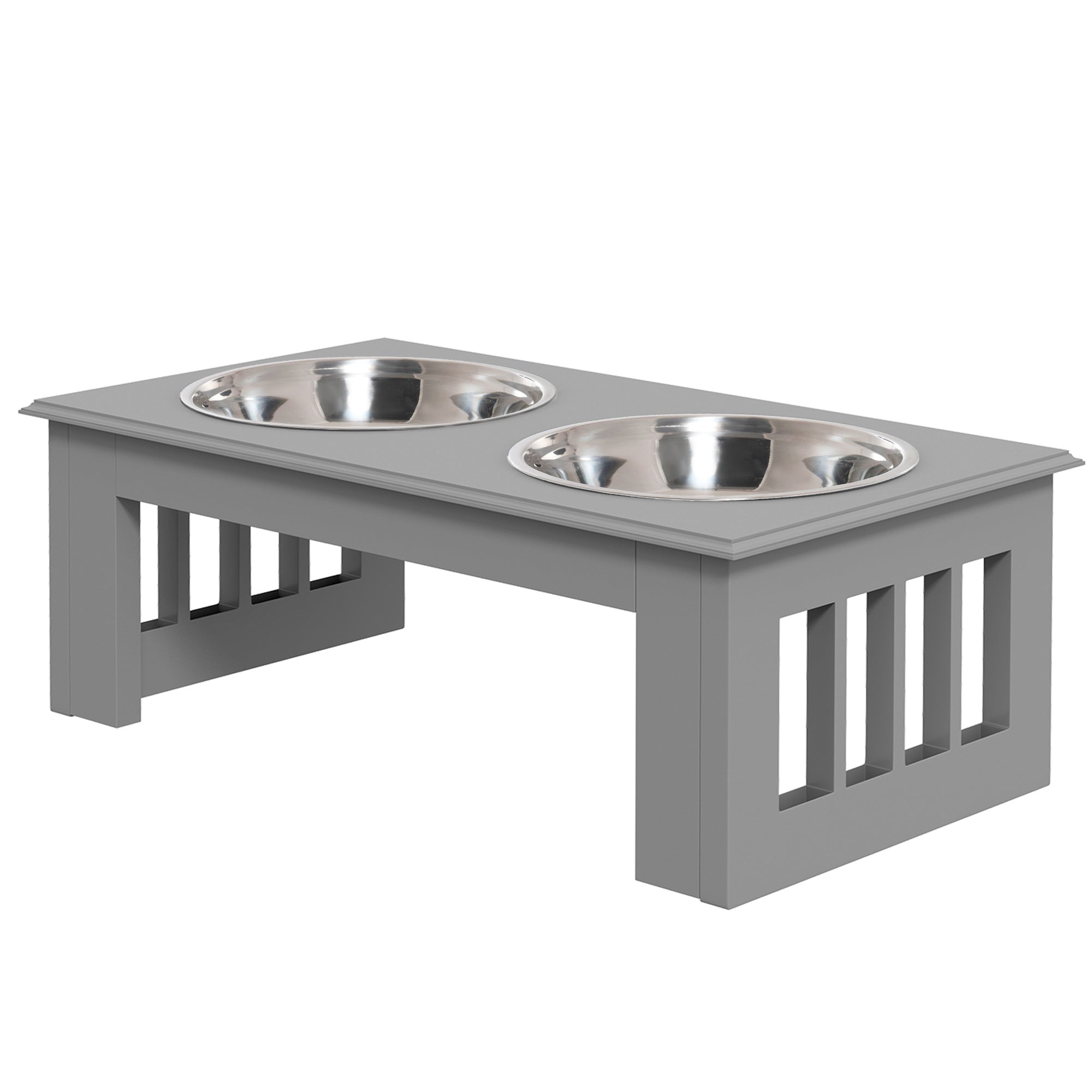 PawHut Raised Dog Bowl Feeding Bowls with Stand for Extra Small and Small Dogs Elevated Pet Bowls Water Food Feeder 44L x 24W x 15H cm - Grey