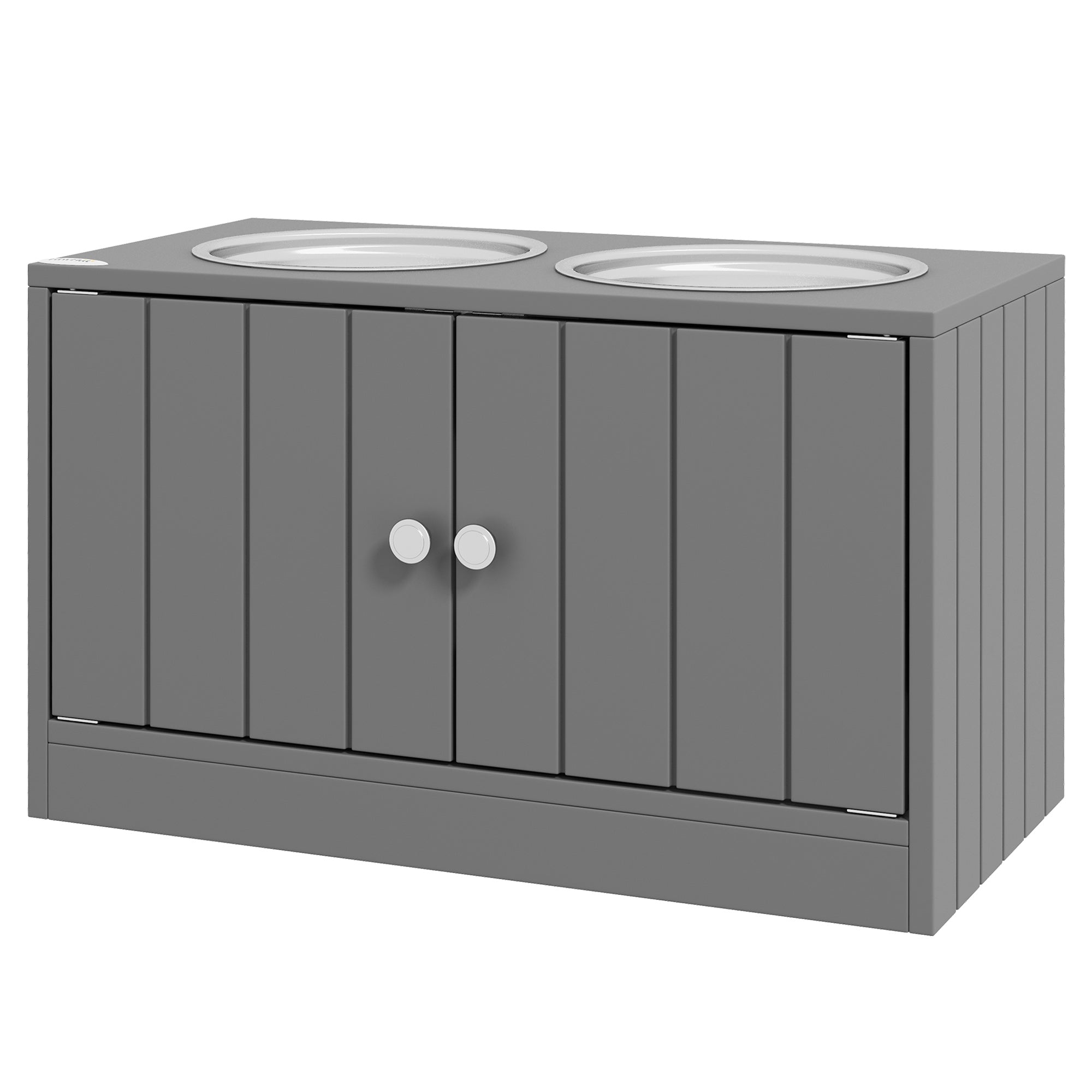 PawHut Large Elevated Dog Bowls with Storage Cabinet Containing Large 44L Capacity, Raised Dog Bowl Stand Pet Food Bowl Dog Feeding Station, Gray