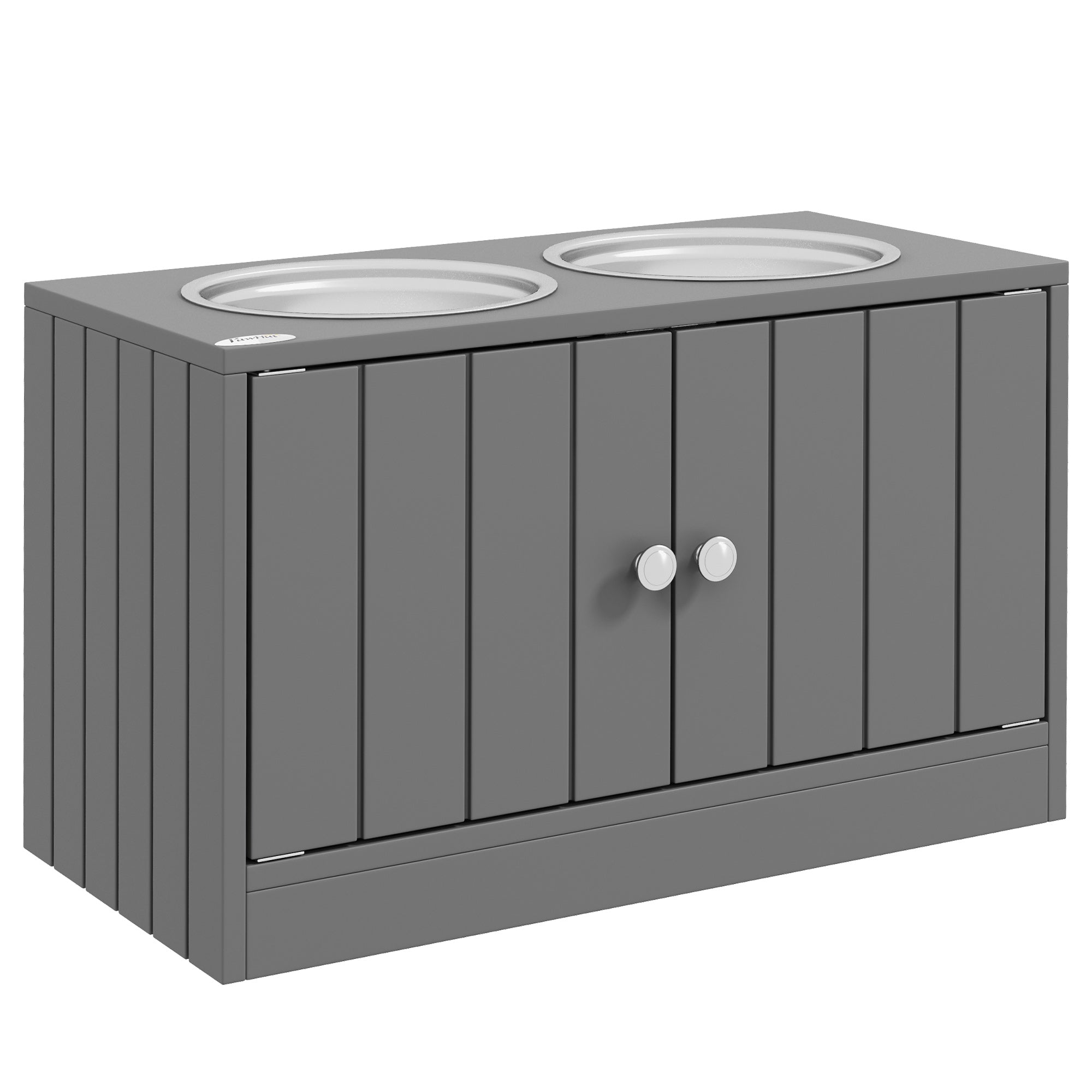 PawHut Large Elevated Dog Bowls with Storage Cabinet Containing Large 44L Capacity, Raised Dog Bowl Stand Pet Food Bowl Dog Feeding Station, Gray
