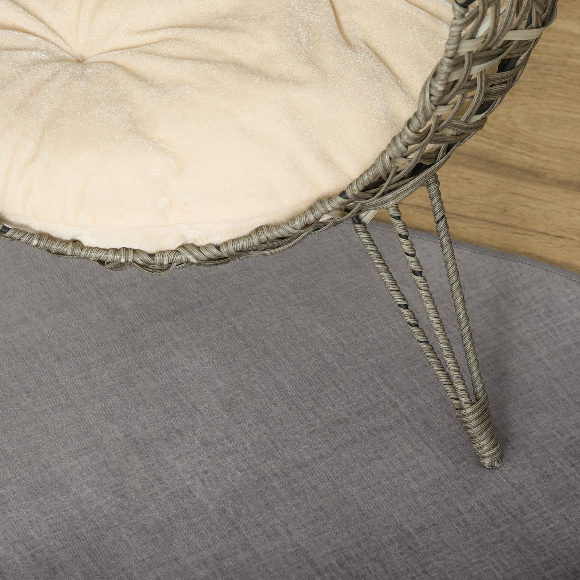 Pawhut Woven Rattan Wicker Elevated Cat Bed House Kitten Pussy Basket Ball Shaped Pet Furniture w/ Removable Cushion Smoky Grey 52 x 52 x 58 cm