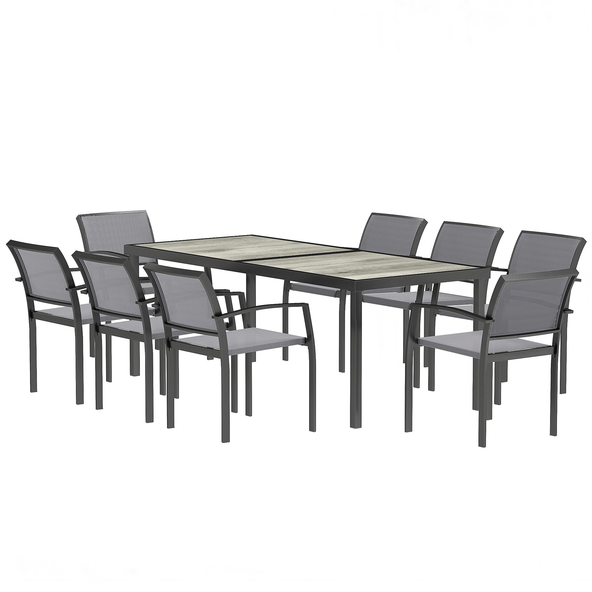 Outsunny 9 Pieces Patio Dining Set, Outdoor Dining Set with Easy Clean Tabletop & Stackable Breathable Chairs, Patio Table and Chairs Set for Backyard, Garden, Poolside