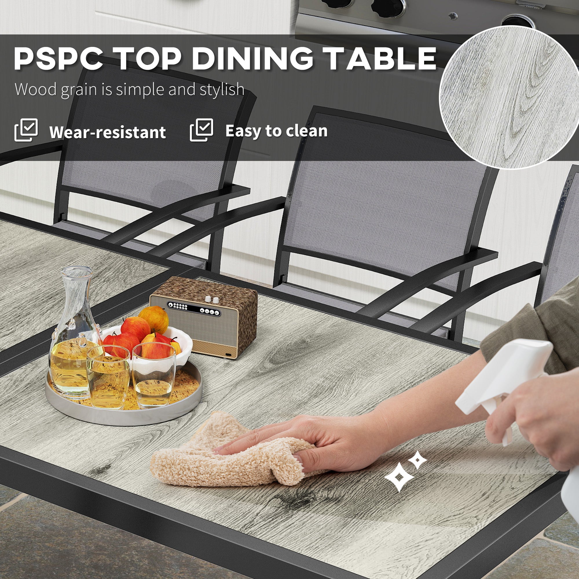 Outsunny 9 Pieces Patio Dining Set, Outdoor Dining Set with Easy Clean Tabletop & Stackable Breathable Chairs, Patio Table and Chairs Set for Backyard, Garden, Poolside