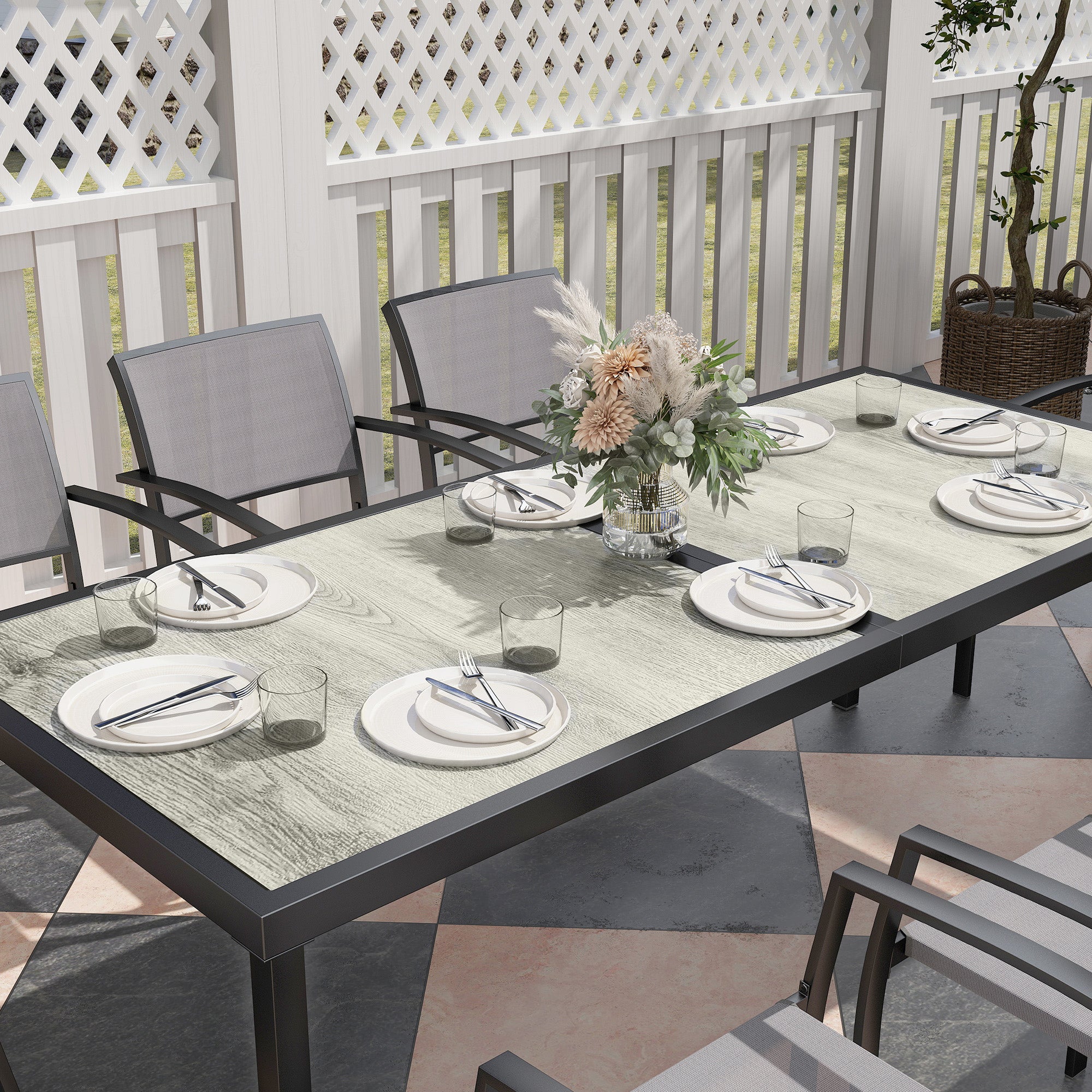 Outsunny 9 Pieces Patio Dining Set, Outdoor Dining Set with Easy Clean Tabletop & Stackable Breathable Chairs, Patio Table and Chairs Set for Backyard, Garden, Poolside