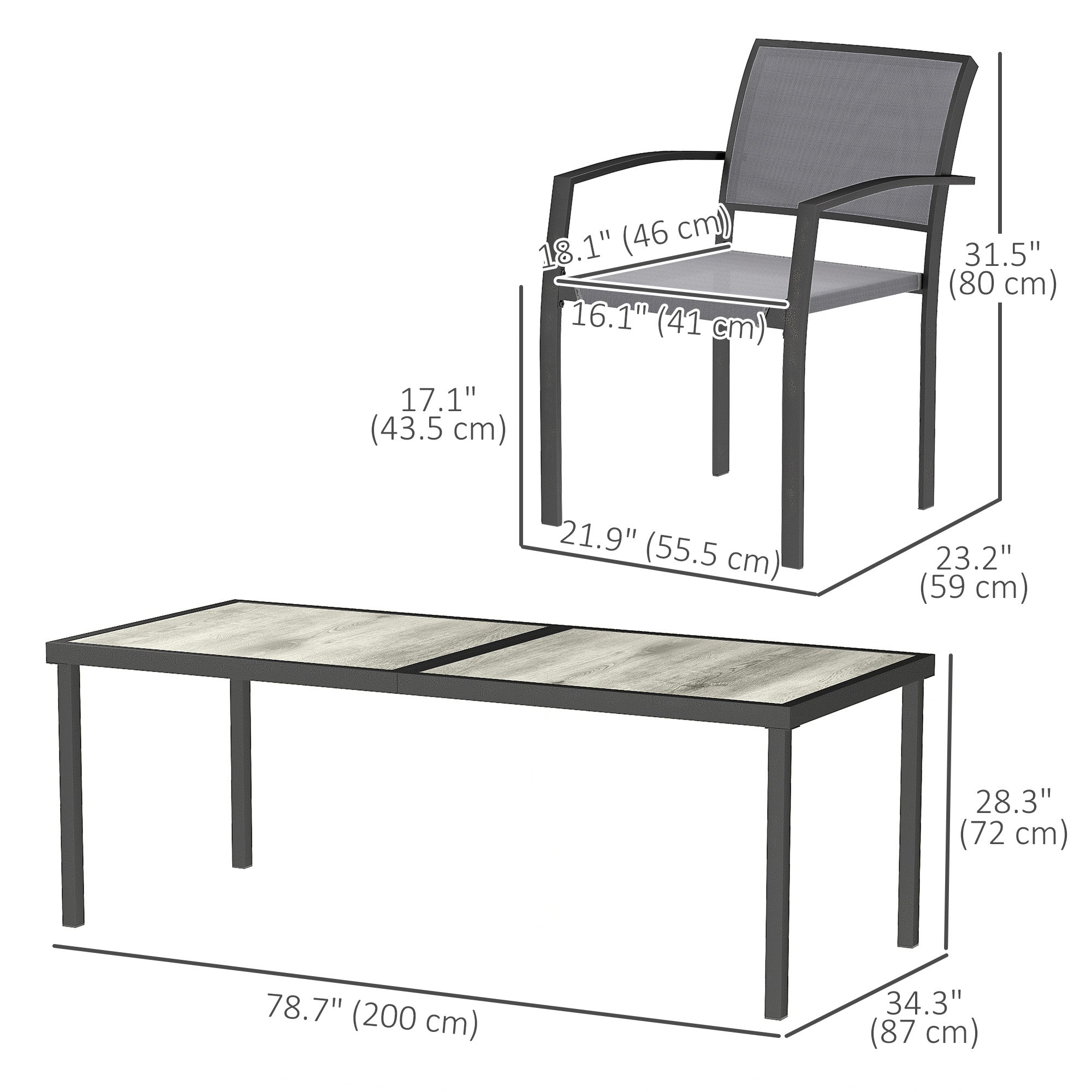 Outsunny 9 Pieces Patio Dining Set, Outdoor Dining Set with Easy Clean Tabletop & Stackable Breathable Chairs, Patio Table and Chairs Set for Backyard, Garden, Poolside