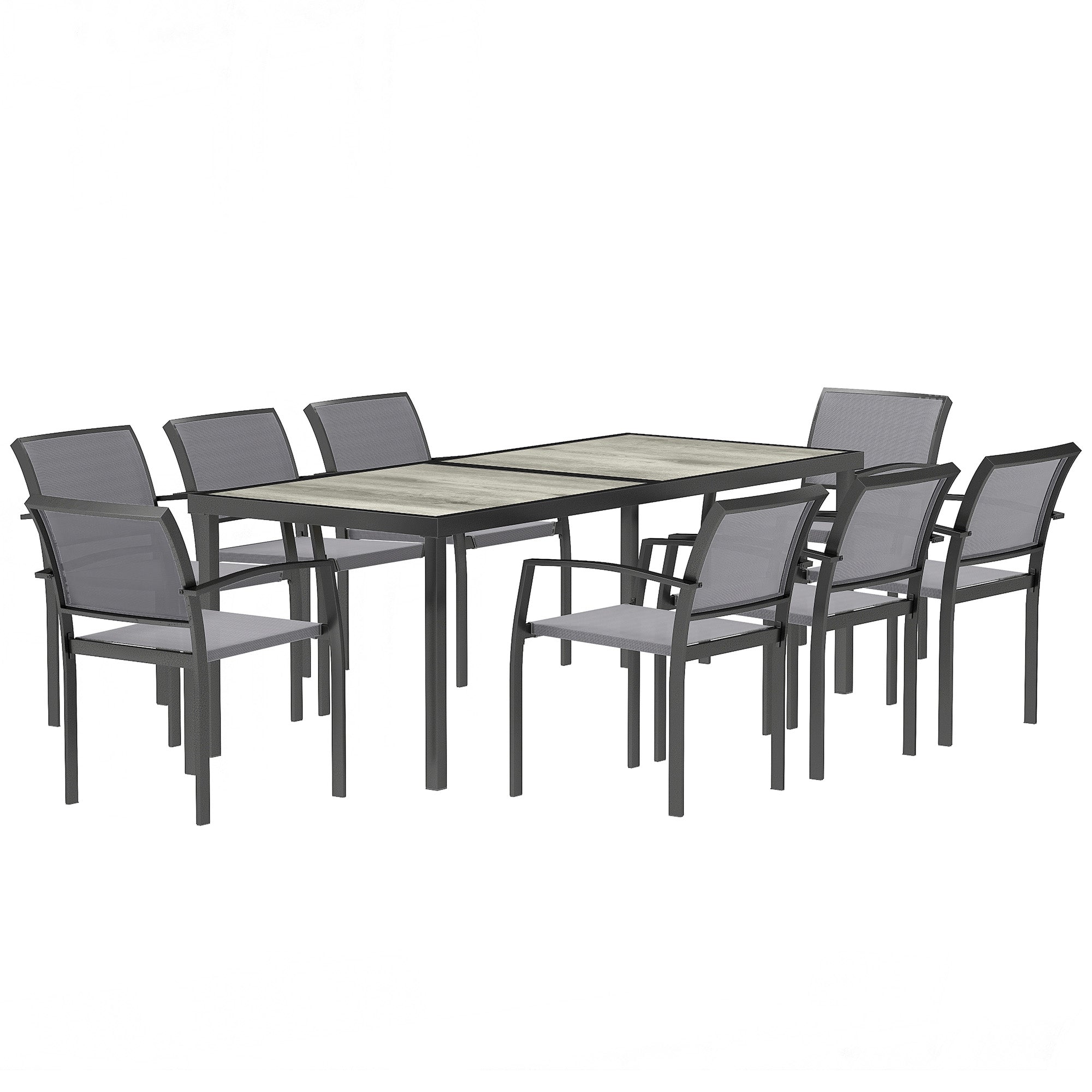 Outsunny 9 Pieces Patio Dining Set, Outdoor Dining Set with Easy Clean Tabletop & Stackable Breathable Chairs, Patio Table and Chairs Set for Backyard, Garden, Poolside