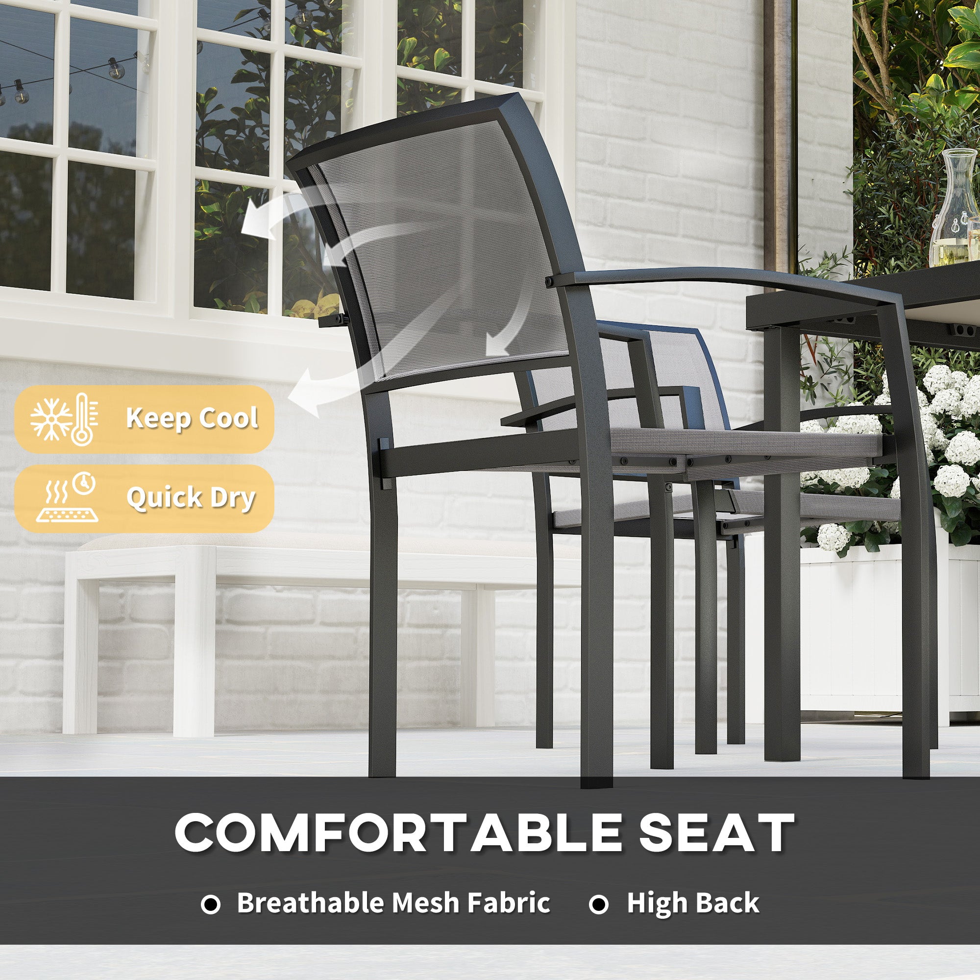 Outsunny 9 Pieces Patio Dining Set, Outdoor Dining Set with Easy Clean Tabletop & Stackable Breathable Chairs, Patio Table and Chairs Set for Backyard, Garden, Poolside