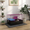 PawHut 28" L Rabbit Cage, Large Guinea Pig Cage Small Animal Cage with Water Bottle, Food Dish, Platform, Ramp, for Ferret, Chinchilla, Black