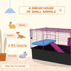 PawHut 28" L Rabbit Cage, Large Guinea Pig Cage Small Animal Cage with Water Bottle, Food Dish, Platform, Ramp, for Ferret, Chinchilla, Black