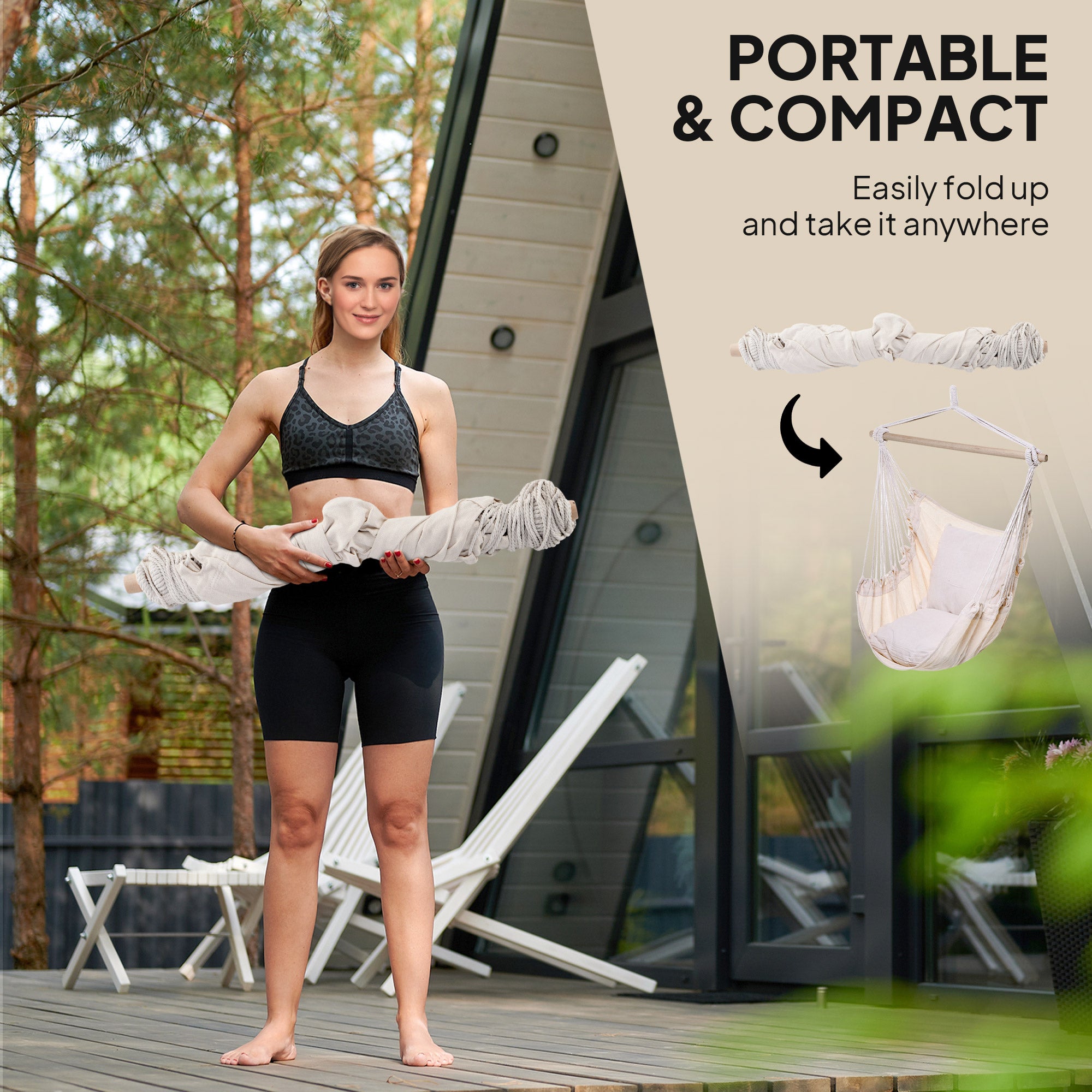 Outsunny Hammock Chair Swing Hanging Macrame Chair Cotton w/ Two Soft Seat Cushions, for Bedroom Indoor Outdoor Ideal Gift for Kids Lover Birthday Present, White