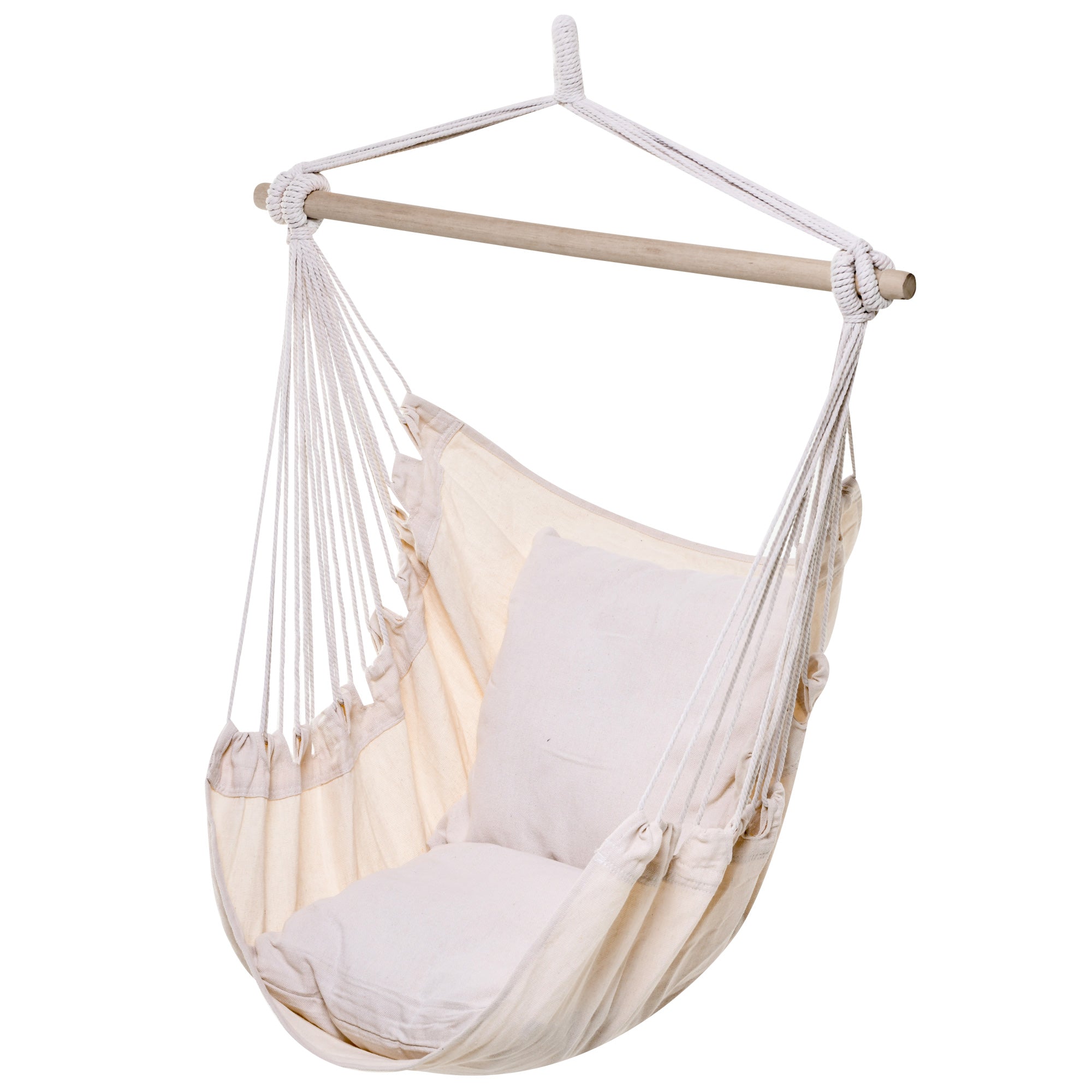 Outsunny Hammock Chair Swing Hanging Macrame Chair Cotton w/ Two Soft Seat Cushions, for Bedroom Indoor Outdoor Ideal Gift for Kids Lover Birthday Present, White