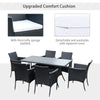 Outsunny 7 Pieces Patio Dining Set, Wicker Outdoor Furniture Set with Removable Cushions, Glass Top Dining Table, Rattan Patio Table and Chairs for Garden Poolside Backyard, Black