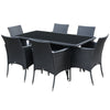 Outsunny 7 Pieces Patio Dining Set, Wicker Outdoor Furniture Set with Removable Cushions, Glass Top Dining Table, Rattan Patio Table and Chairs for Garden Poolside Backyard, Black