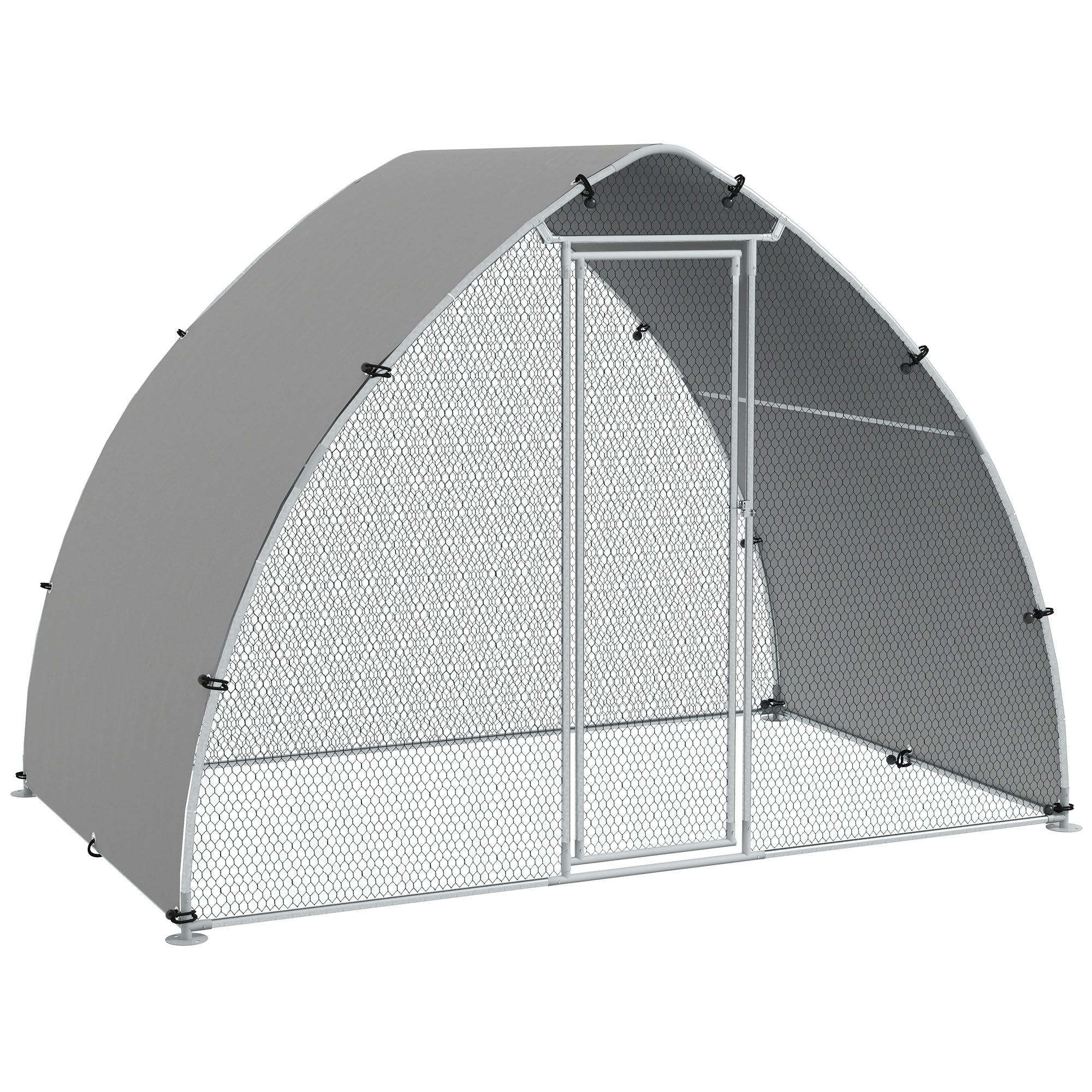 PawHut Walk In Chicken Run, Galvanised Chicken Coop Outdoor with Cover, Poultry Cage, for 8-12 Chickens, Hens, Ducks, Rabbits, 3 x 1.9 x 2.2m - Silver Tone