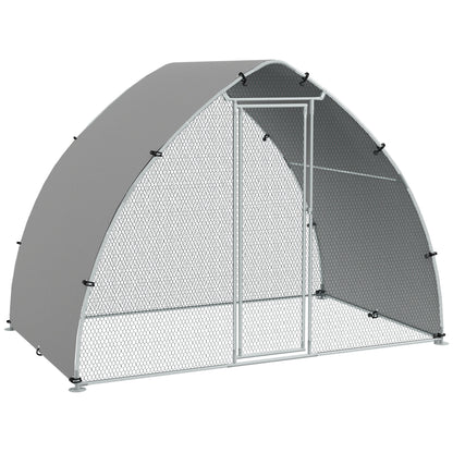 PawHut Walk In Chicken Run, Galvanised Chicken Coop Outdoor with Cover, Poultry Cage, for 8-12 Chickens, Hens, Ducks, Rabbits, 3 x 1.9 x 2.2m - Silver Tone