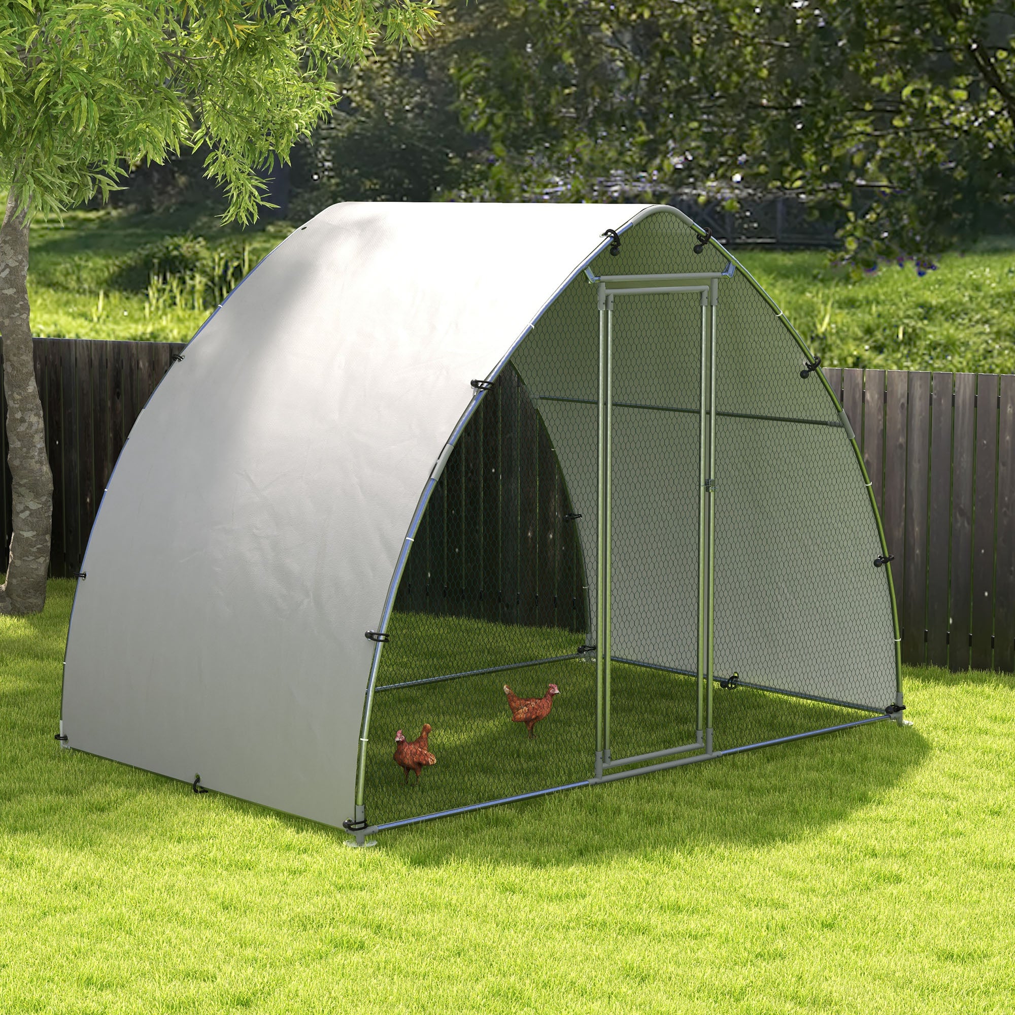 PawHut Walk In Chicken Run, Galvanised Chicken Coop Outdoor with Cover, Poultry Cage, for 8-12 Chickens, Hens, Ducks, Rabbits, 3 x 1.9 x 2.2m - Silver Tone
