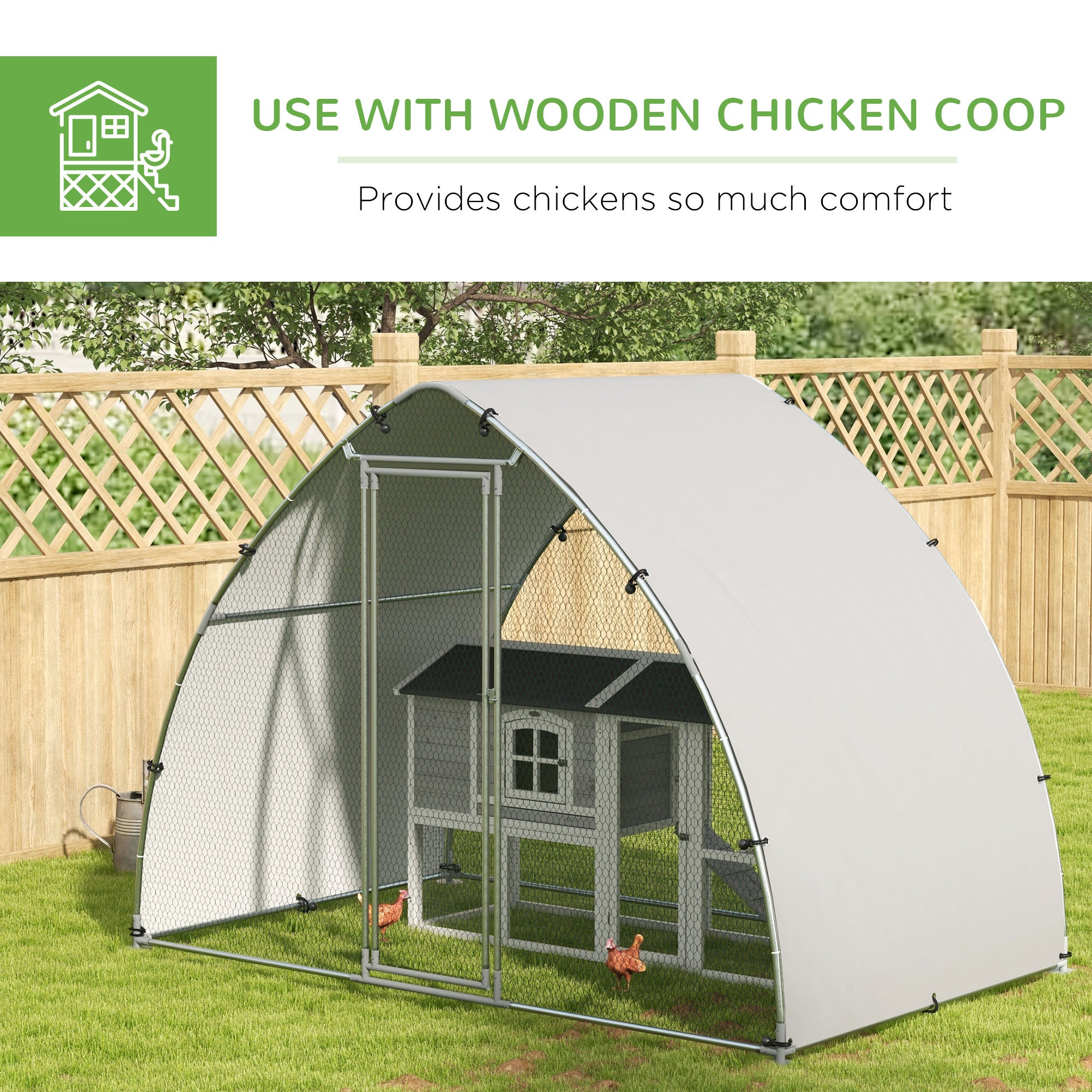 PawHut Walk In Chicken Run, Galvanised Chicken Coop Outdoor with Cover, Poultry Cage, for 8-12 Chickens, Hens, Ducks, Rabbits, 3 x 1.9 x 2.2m - Silver Tone