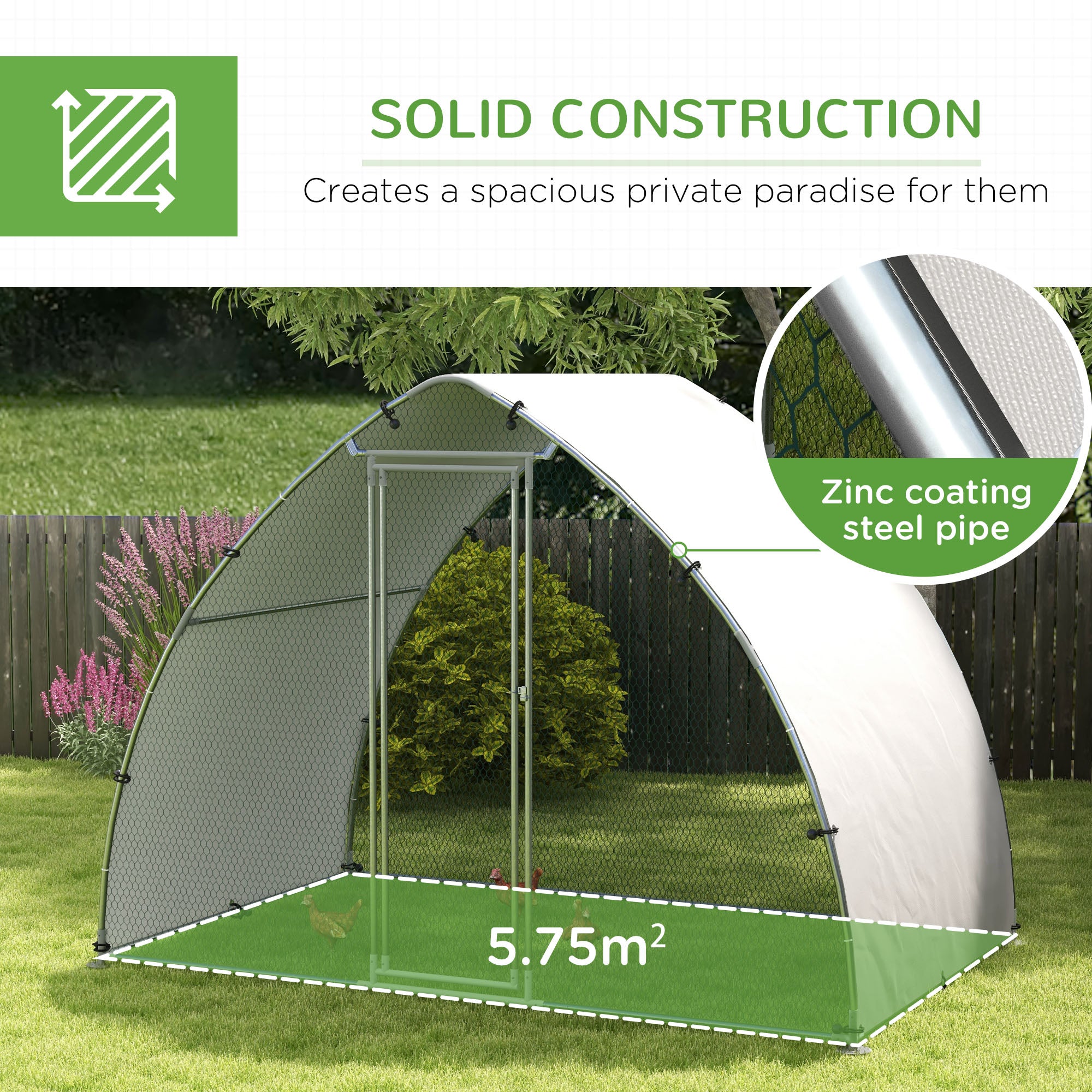 PawHut Walk In Chicken Run, Galvanised Chicken Coop Outdoor with Cover, Poultry Cage, for 8-12 Chickens, Hens, Ducks, Rabbits, 3 x 1.9 x 2.2m - Silver Tone